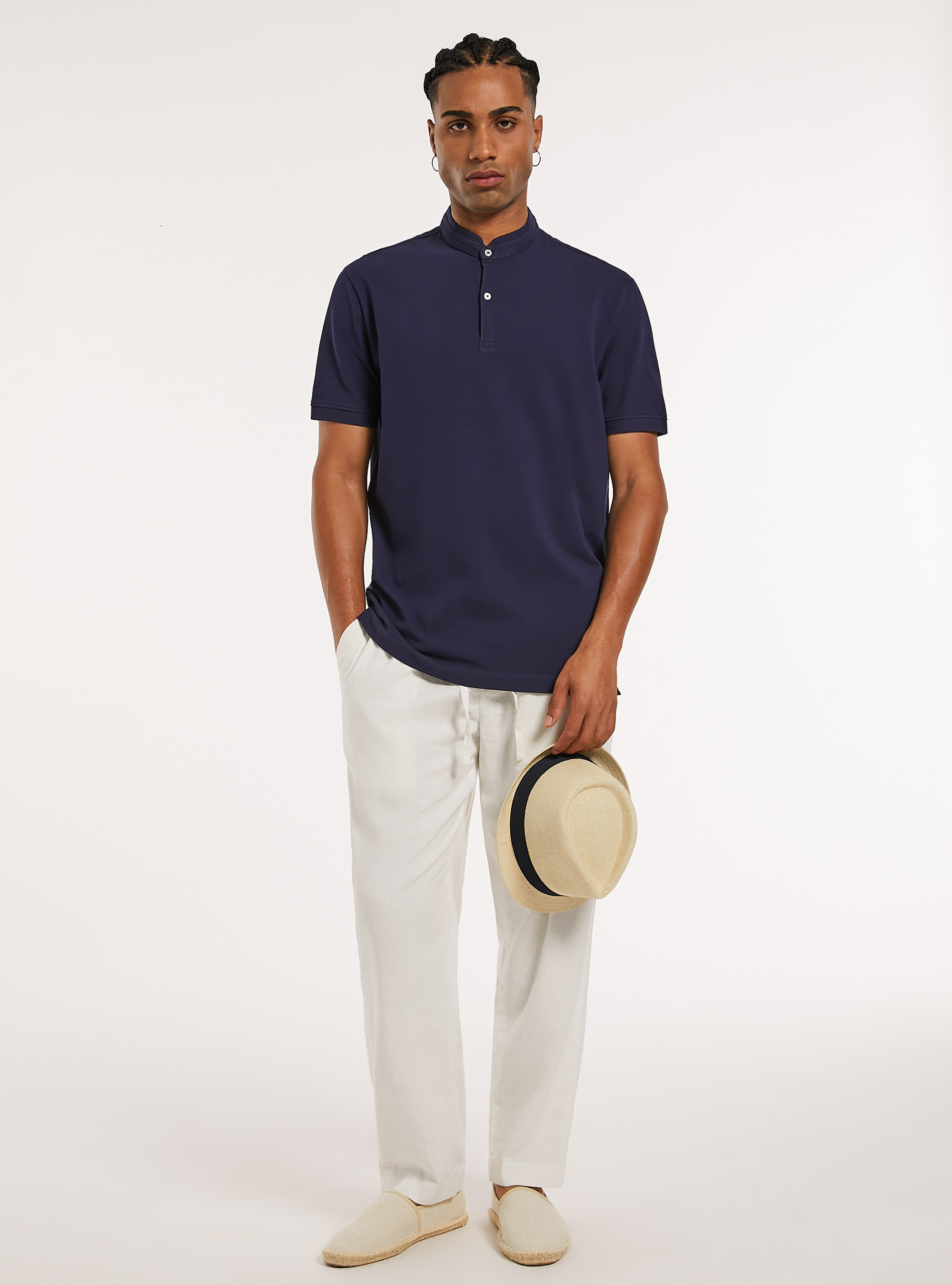 Polo en Coton &agrave; Col Officier, NA1 NAVY DARK