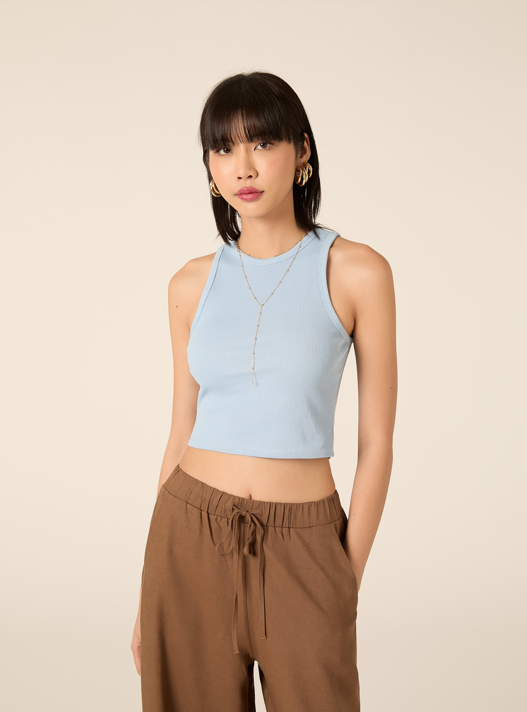 Short ribbed tank top, AZ2 AZURE MEDIUM