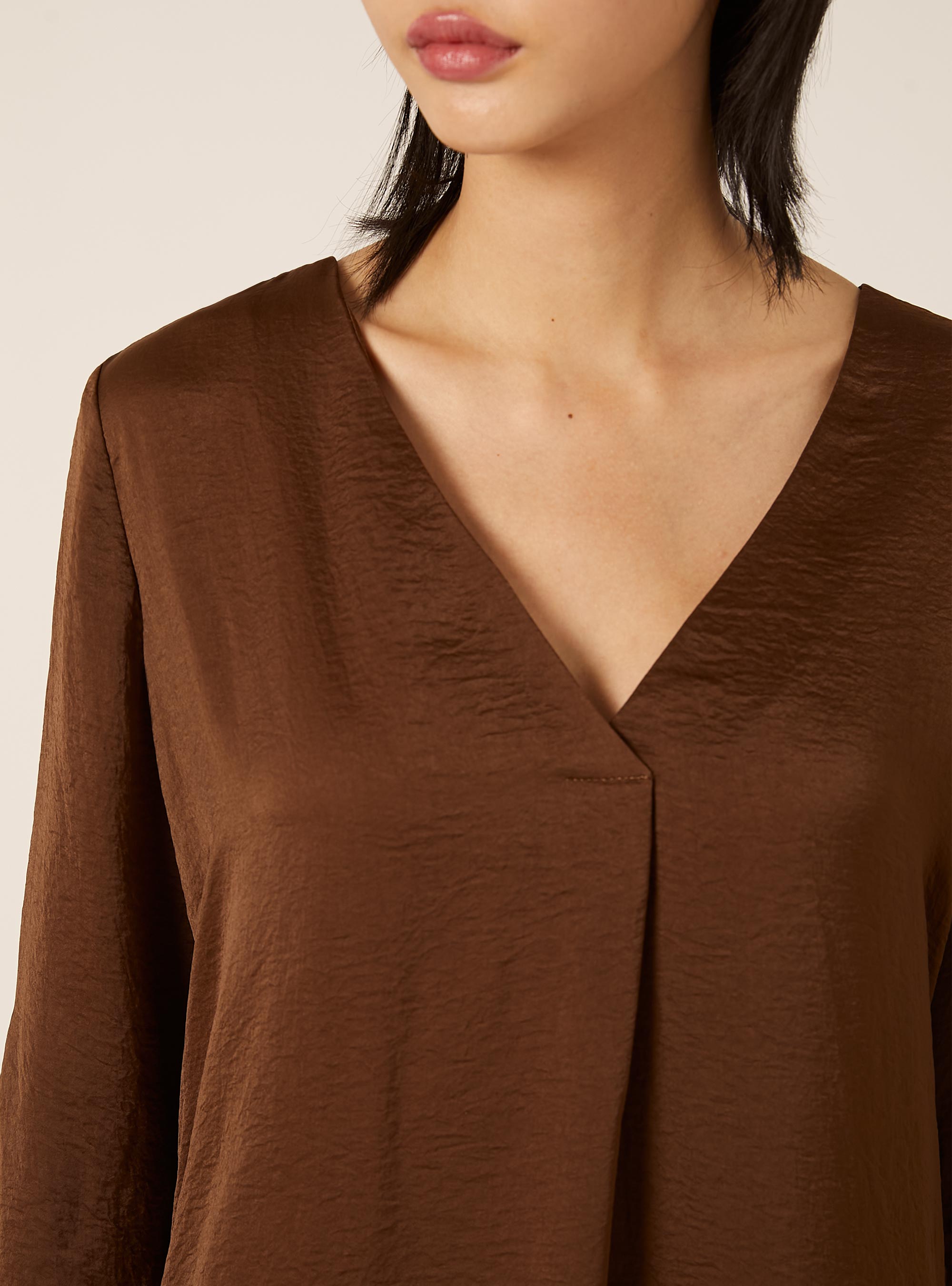 Blouse &agrave; encolure unie, BR2 BROWN MEDIUM