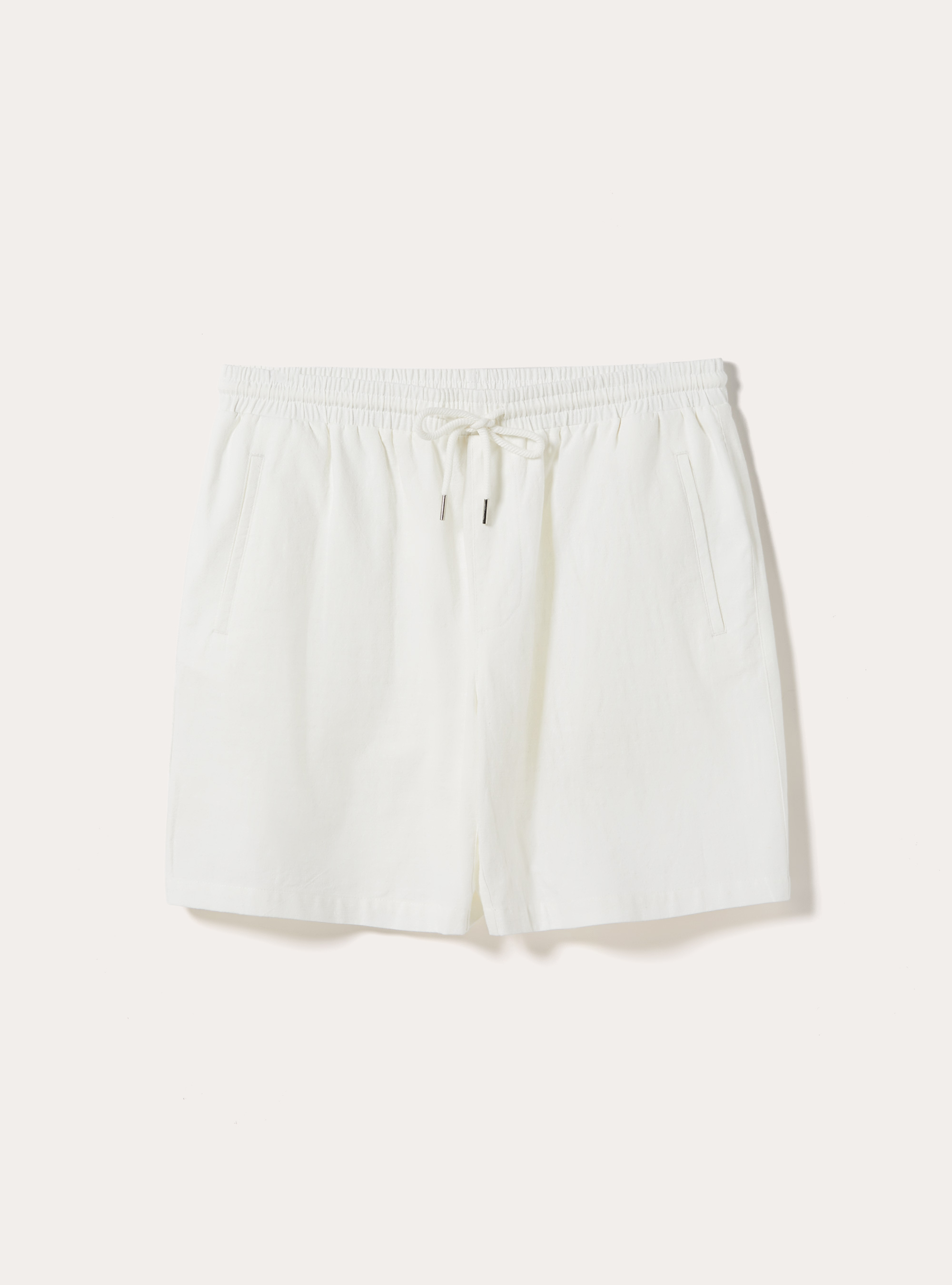 Bermuda in misto lino con laccio in vita, OFF WHITE