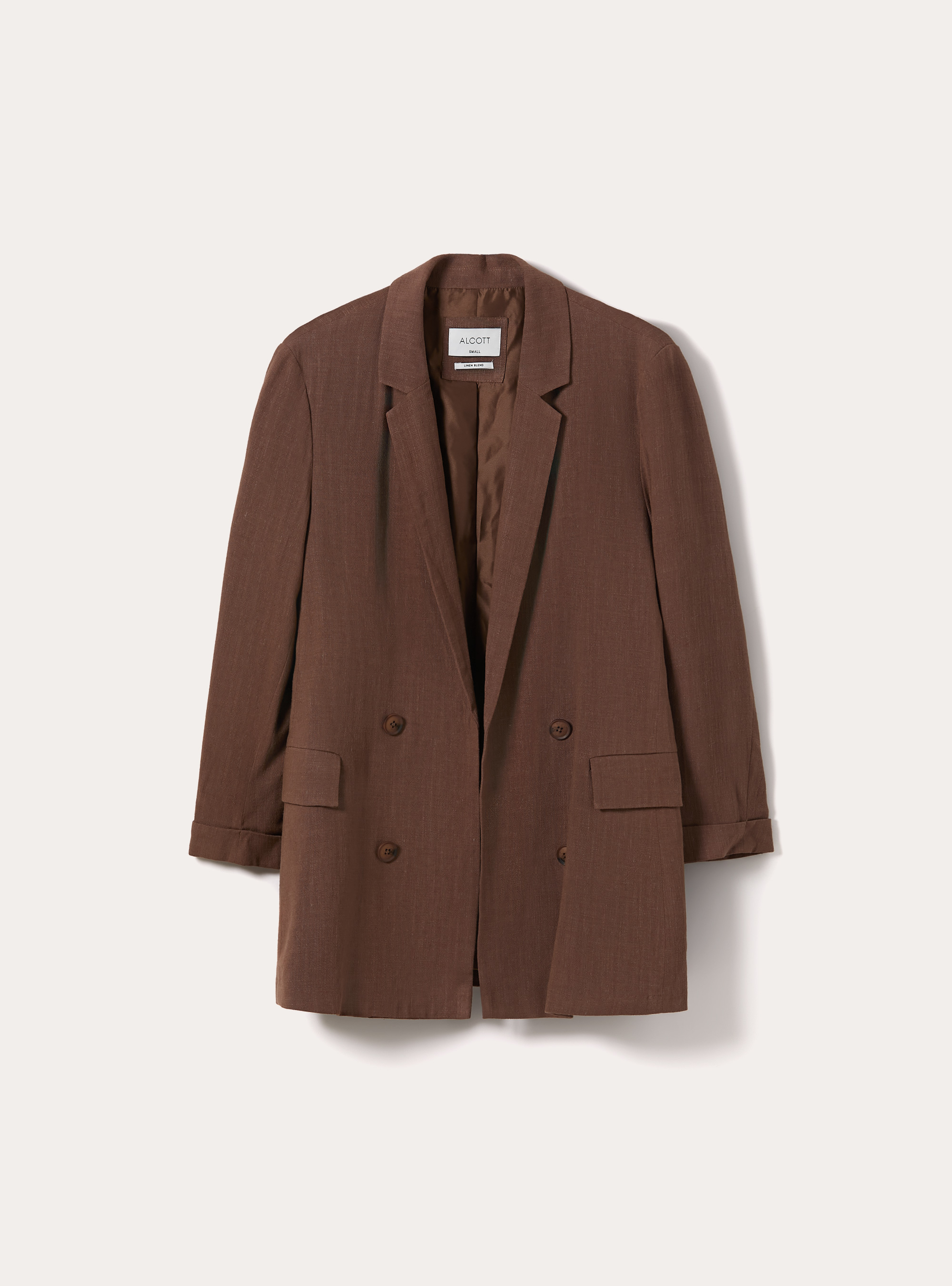 Blazer cruzado de mezcla de lino, BR3 BROWN LIGHT