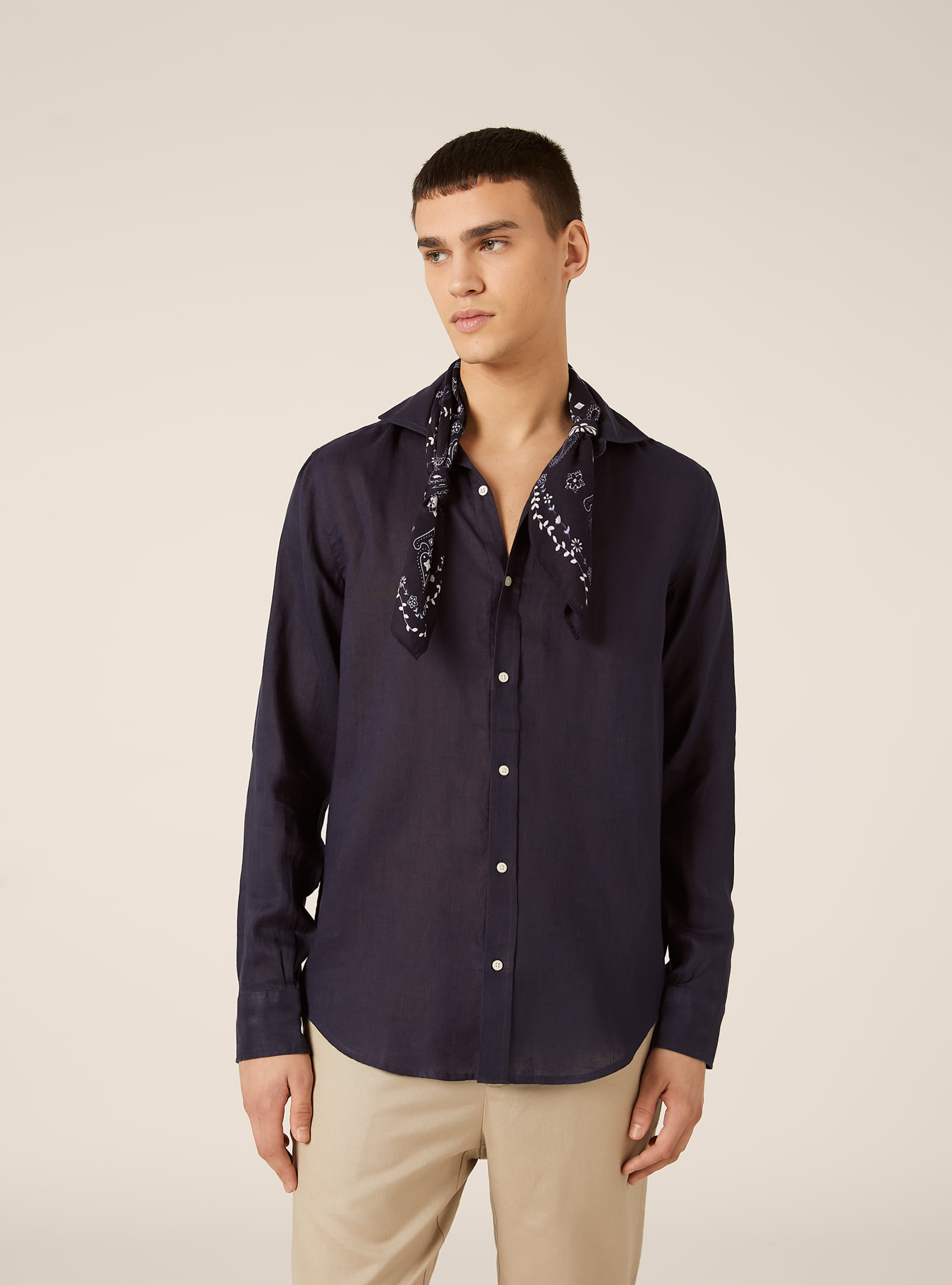 Long-sleeved pure linen shirt, NA2 NAVY MEDIUM