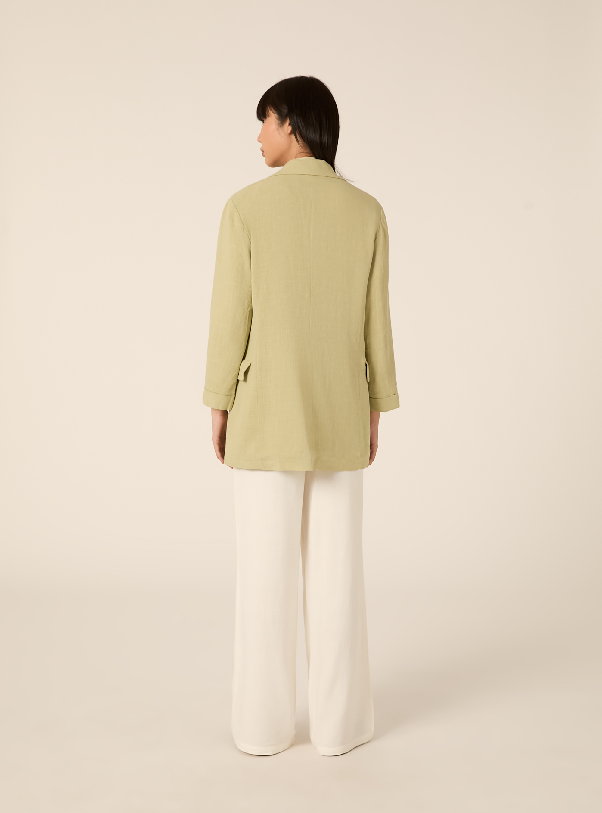 Double-breasted linen-blend blazer, GN3 GREEN LIGHT