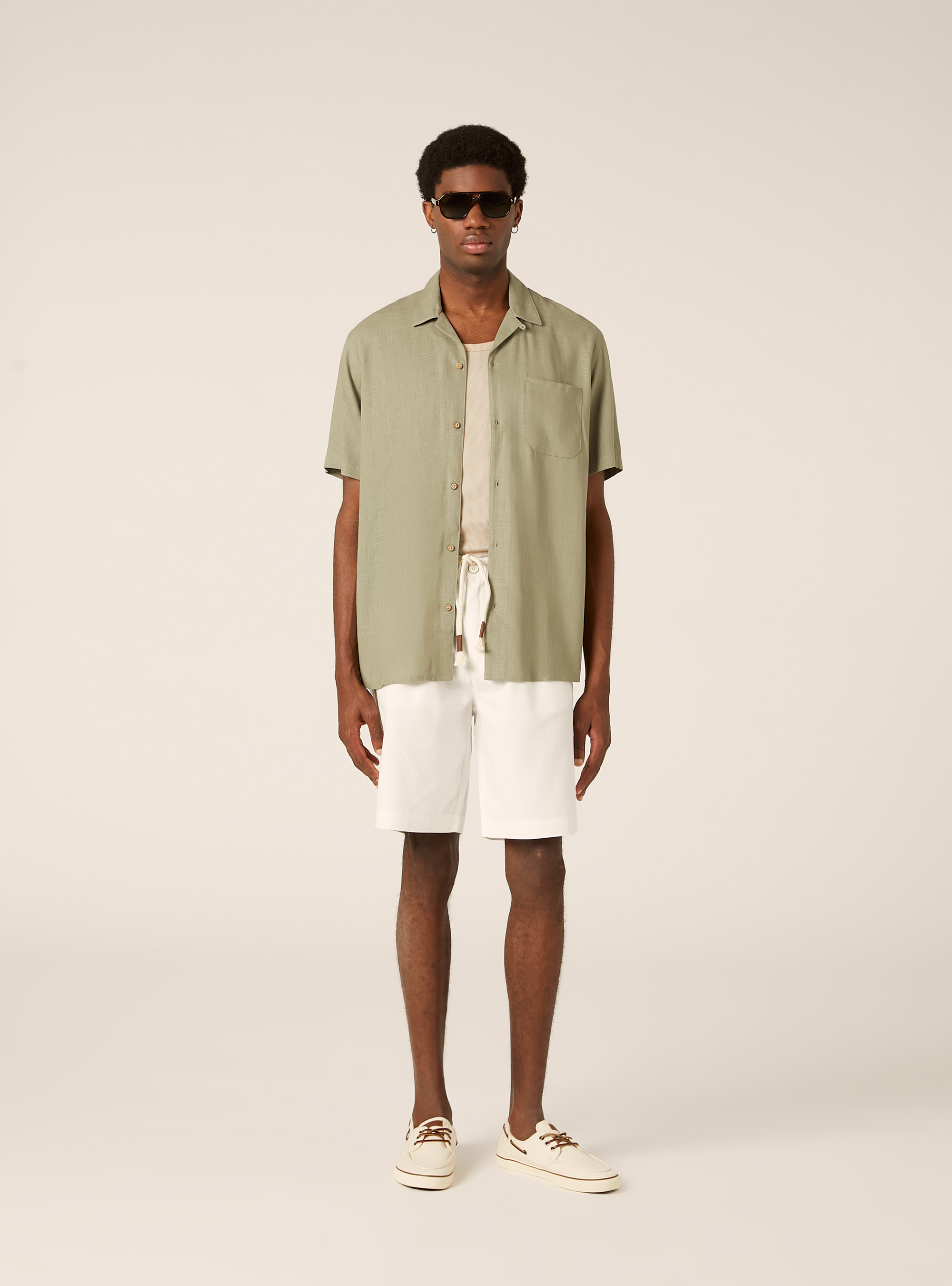 Linen blend shirt with bowling collar, KY3 KAKY LIGHT