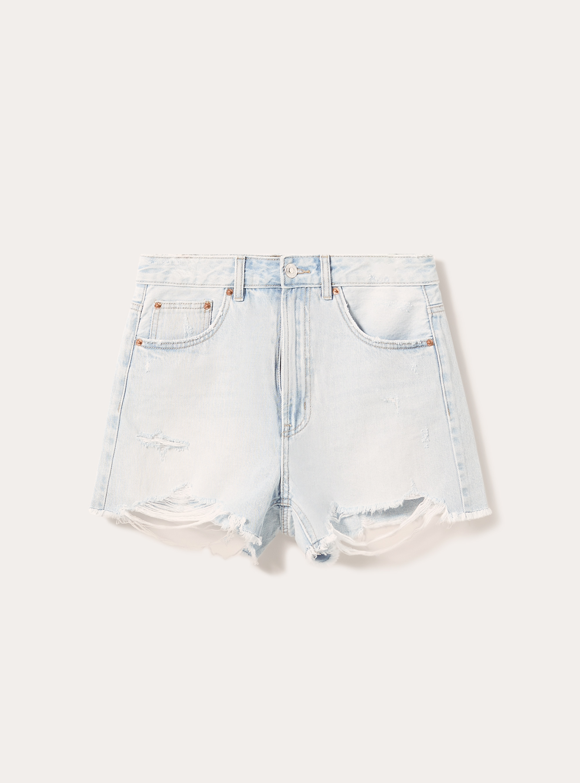 Shorts in denim a vita alta, D007 LIGHT AZURE