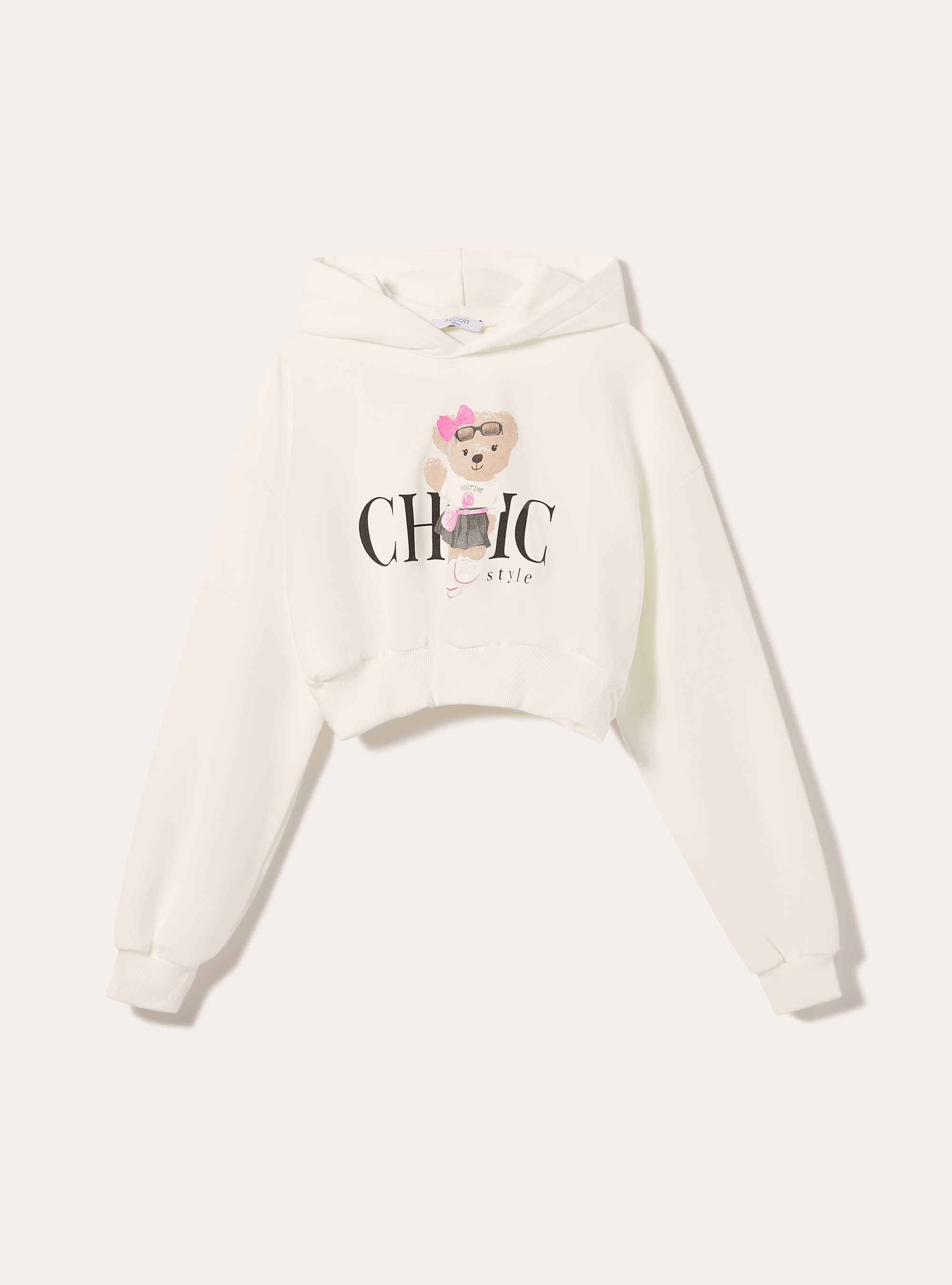Sweatshirt court avec imprim&eacute; Teddy, WH2 WHITE