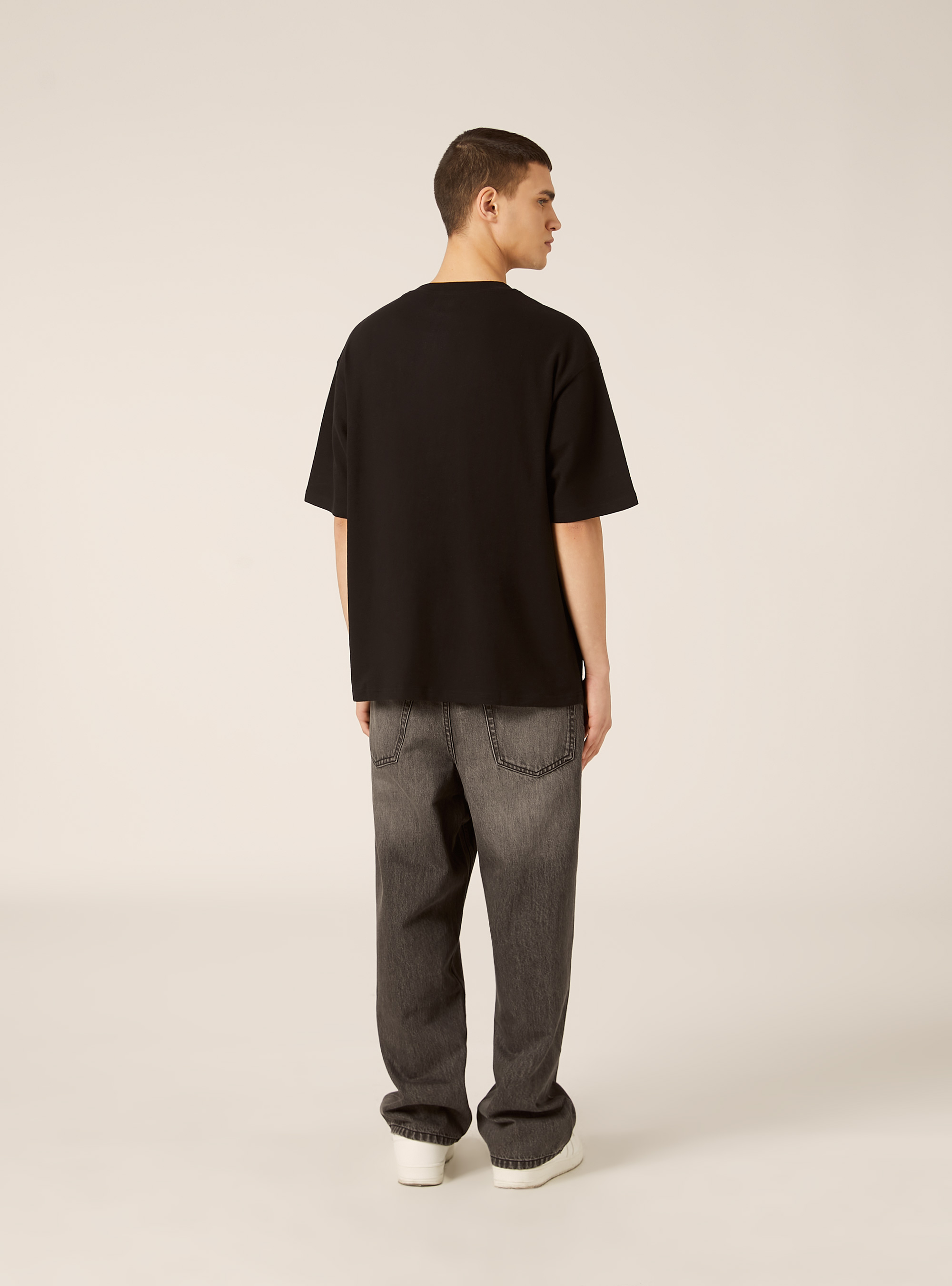 Baumwoll-T-Shirt mit Struktur, BK1 BLACK