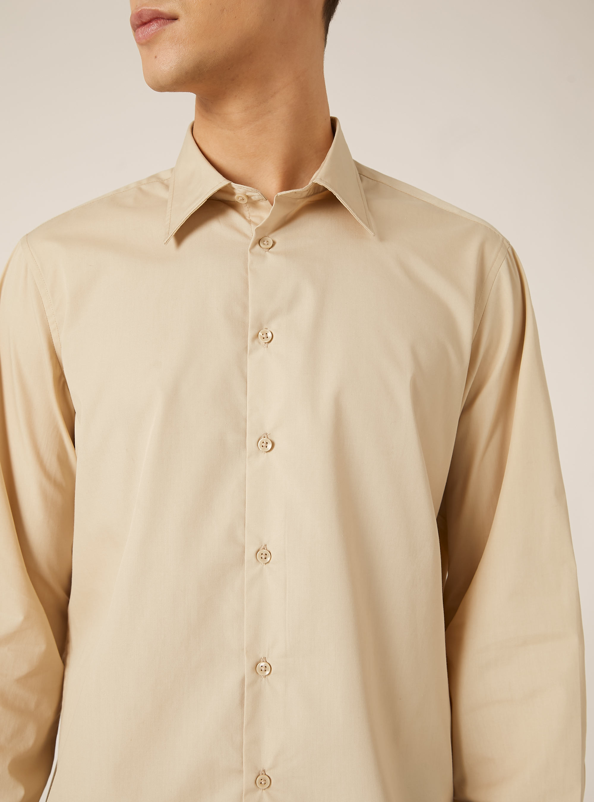 Plain long-sleeved shirt, BG2 BEIGE MEDIUM