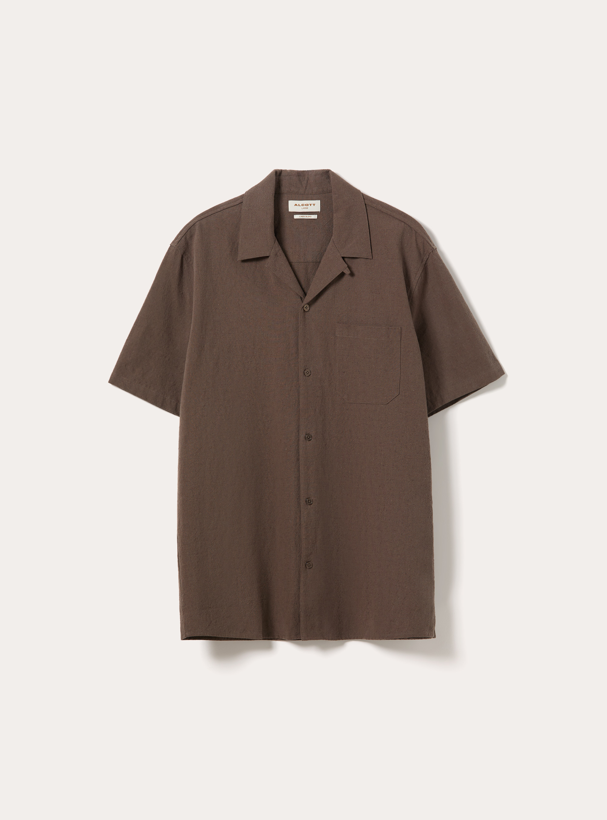 Linen Blend Bowling Shirt, MBR2 BROWN MEL MED