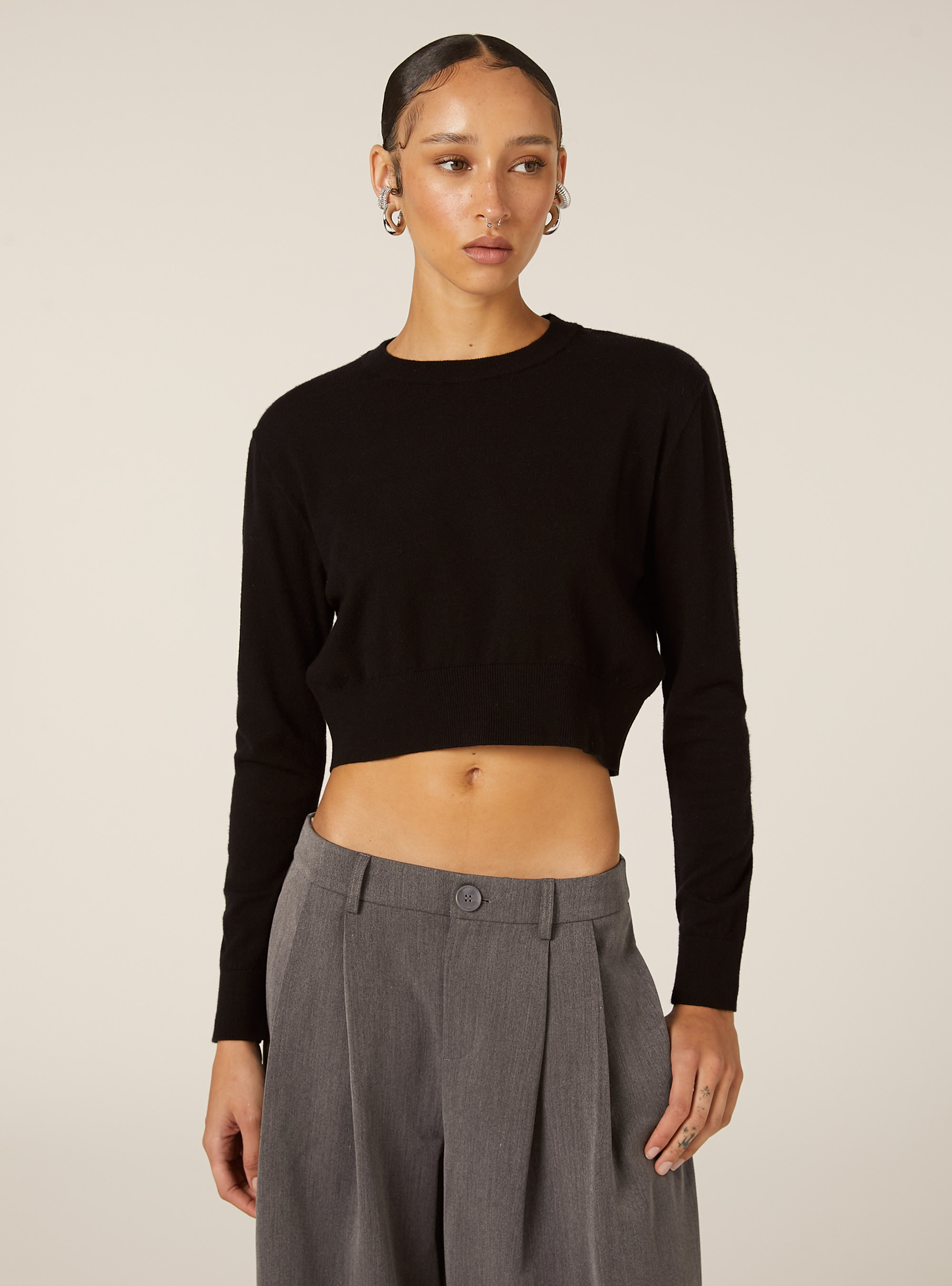Pull &agrave; col rond coupe boxy, BK1 BLACK