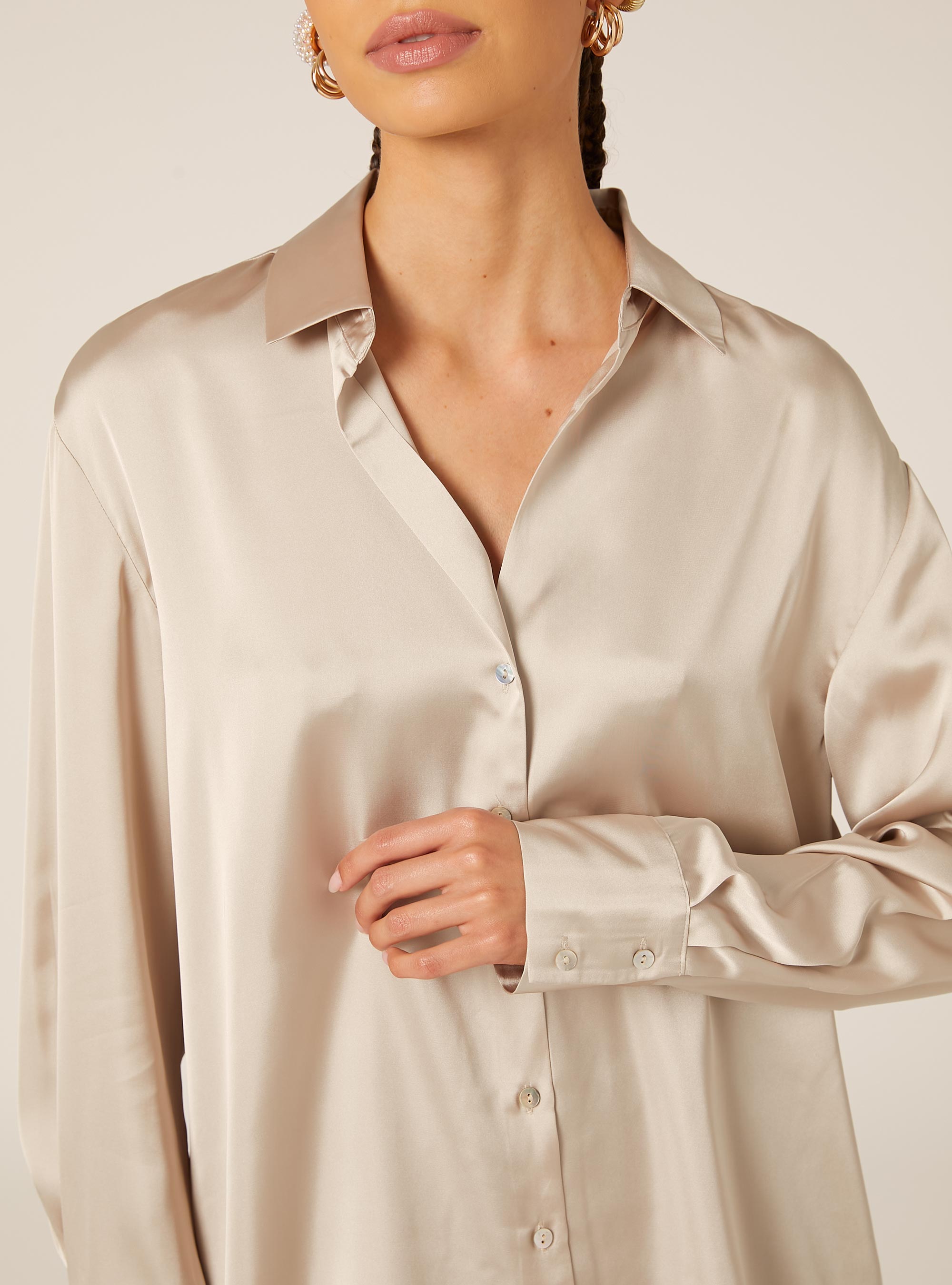 Chemise en satin uni, BG2 BEIGE MEDIUM