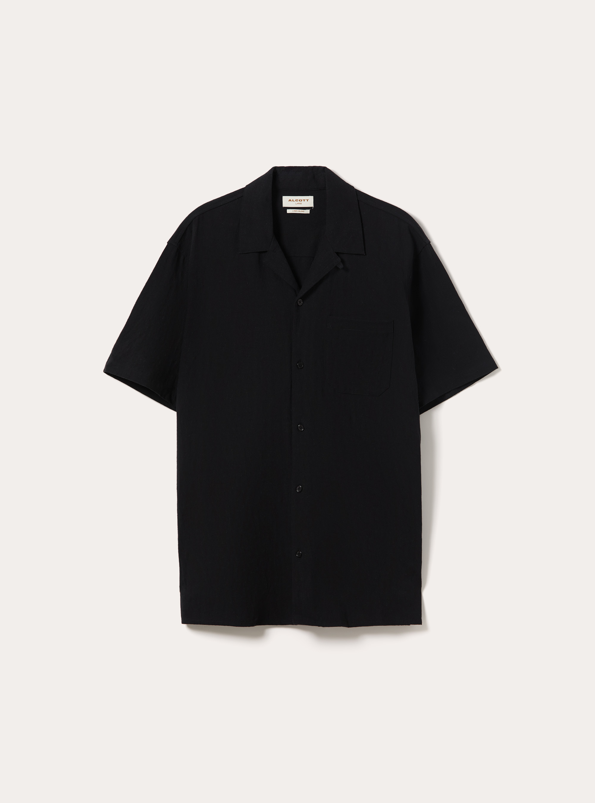 Camisa Bowling de Mezcla de Lino, BK1 BLACK