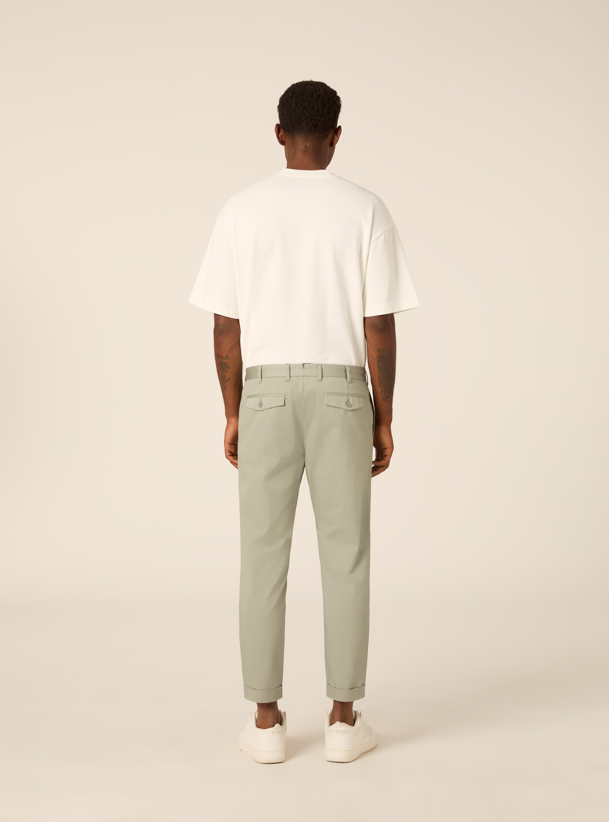 Slim Fit Cropped Pleated Chino Trousers, SG3 SAGE LIGHT