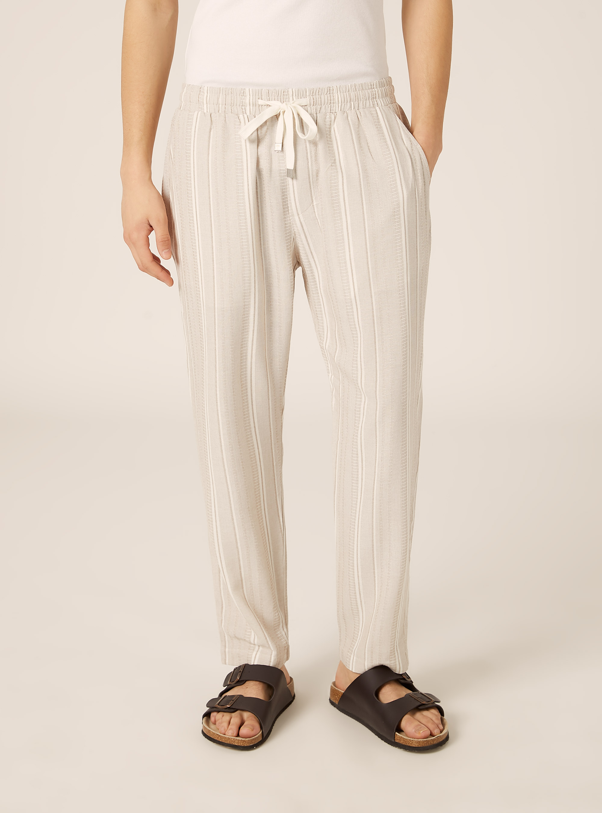 Textured Striped Pants, CR3 CREAM LIGHT