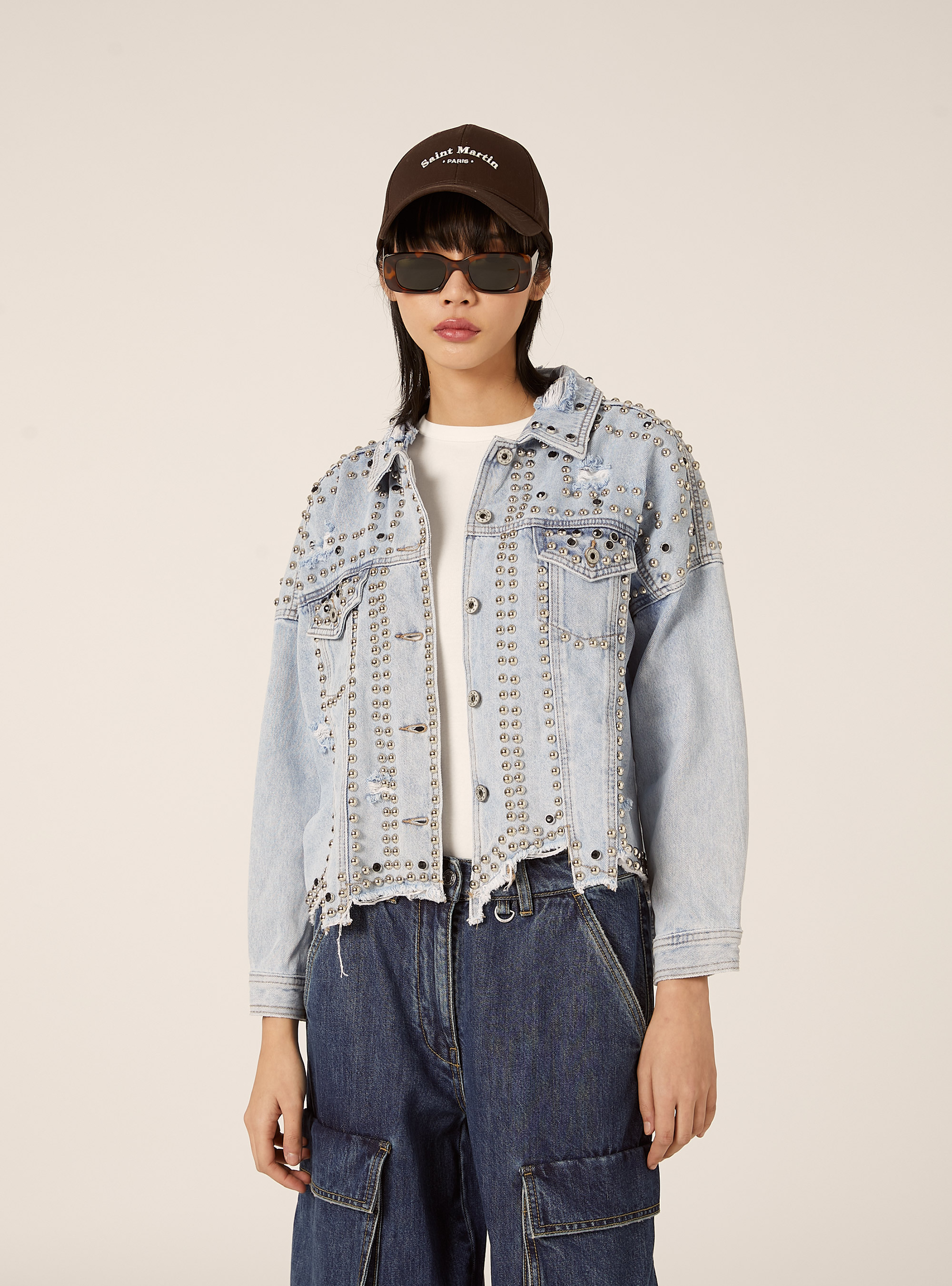 Denim jacket with studs, D007 LIGHT AZURE