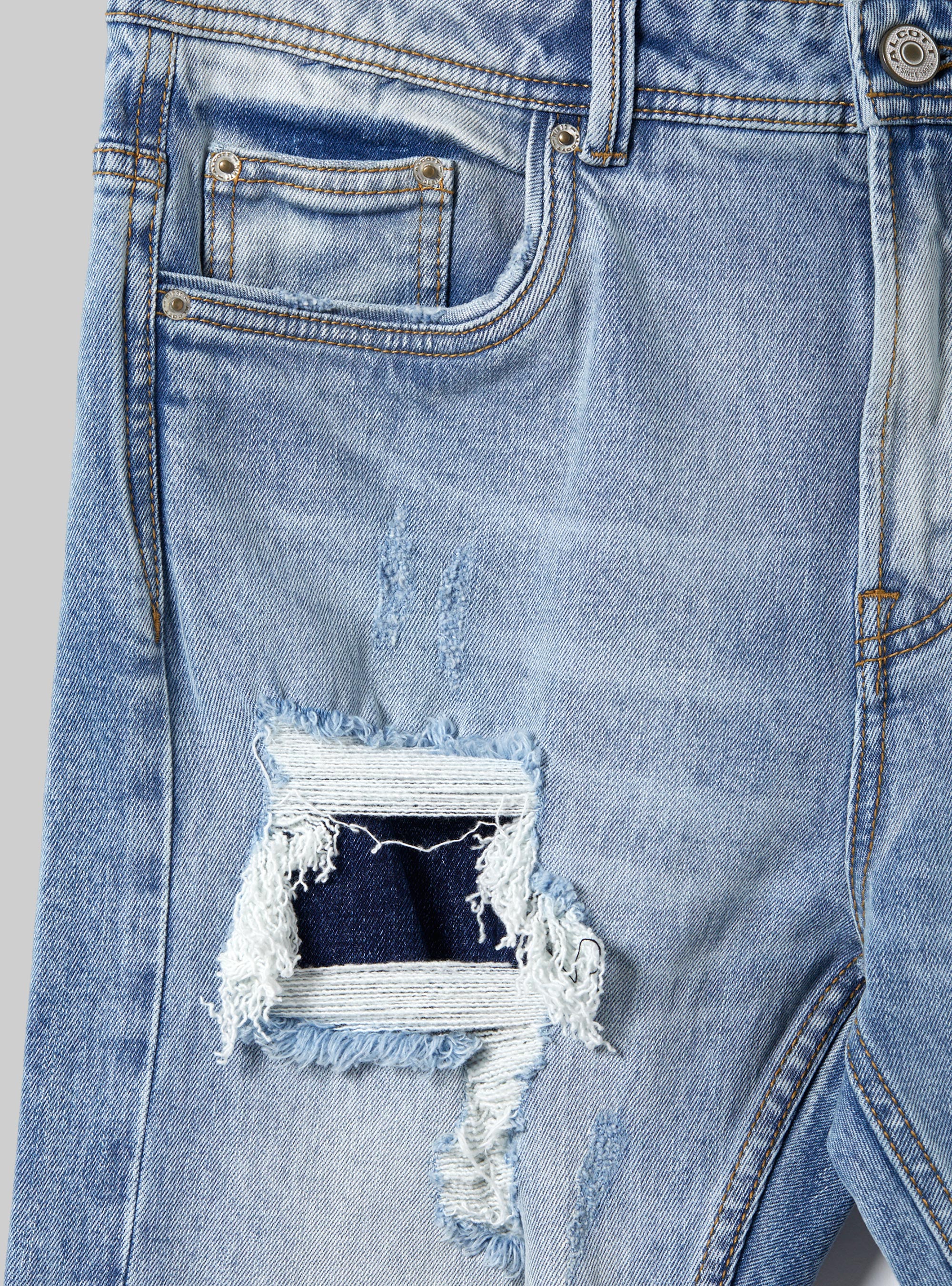 Jean slim en denim stretch avec d&eacute;chirures, D005 LIGHT BLUE