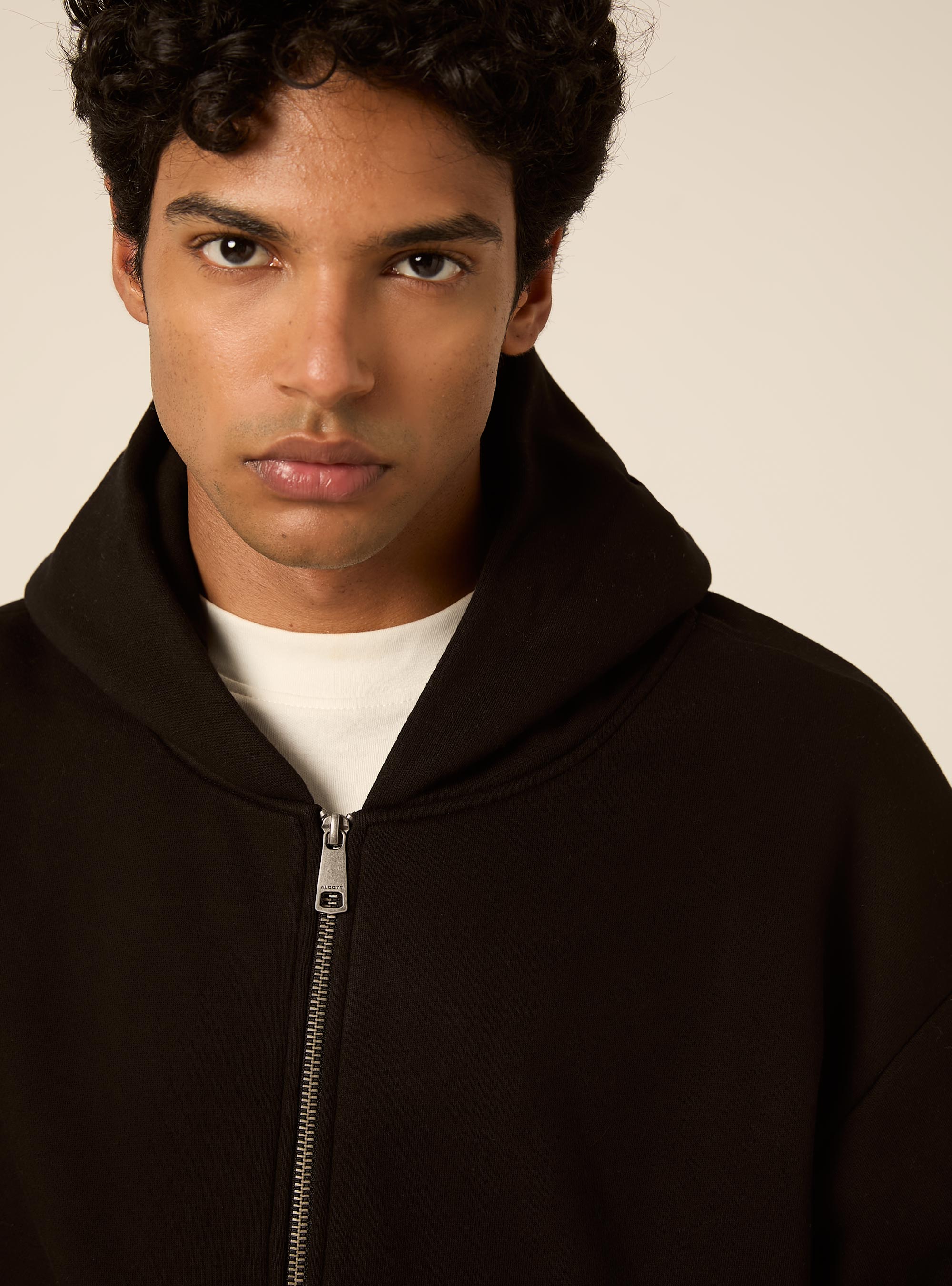 Sweat &agrave; capuche zipp&eacute; coupe boxy, BK1 BLACK