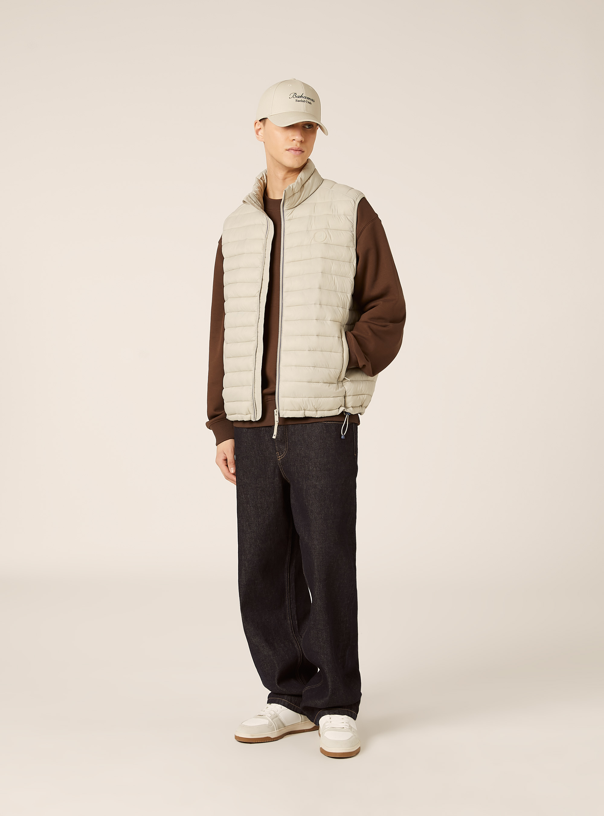 Padded sleeveless jacket with contrasting zip, CR3 CREAM LIGHT