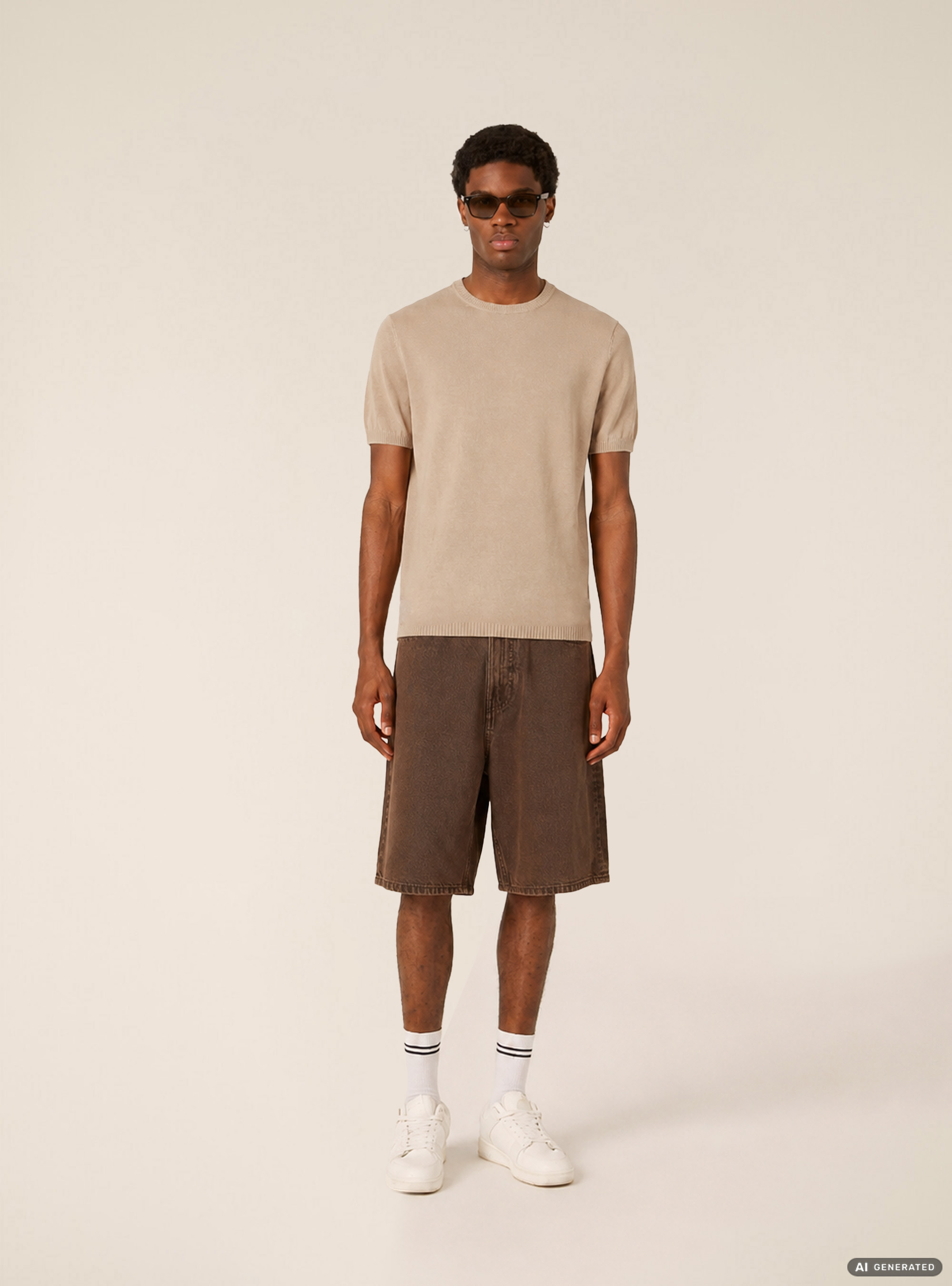 Short Sleeve Lightweight Knit T-Shirt, BG3 BEIGE LIGHT