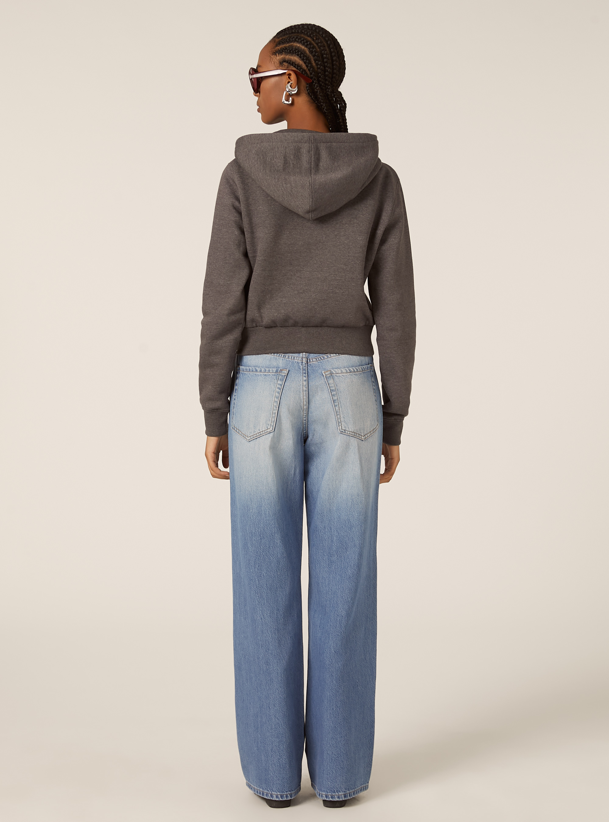 Cropped zip-up hoodie, MGY1 GREY MEL DARK