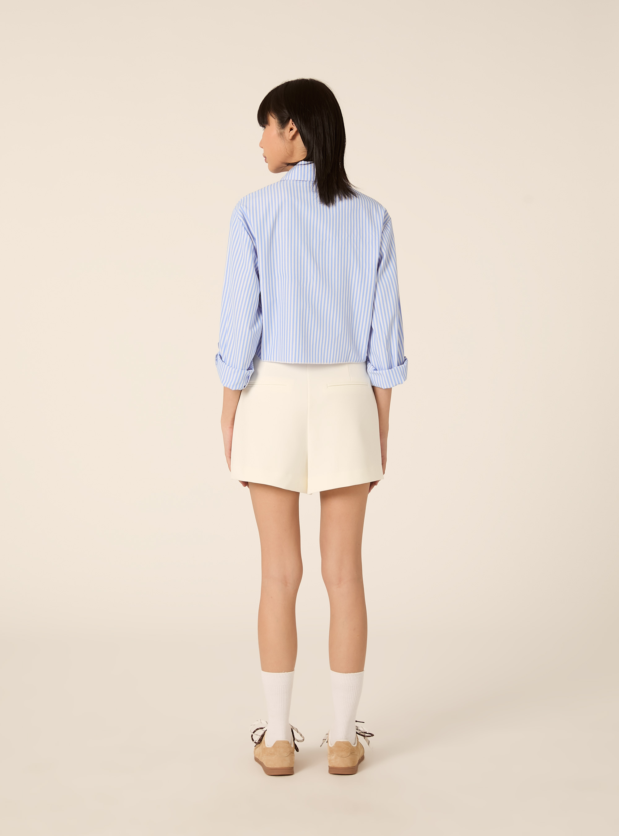 Camicia cropped a righe, AZZURRO CHIARO