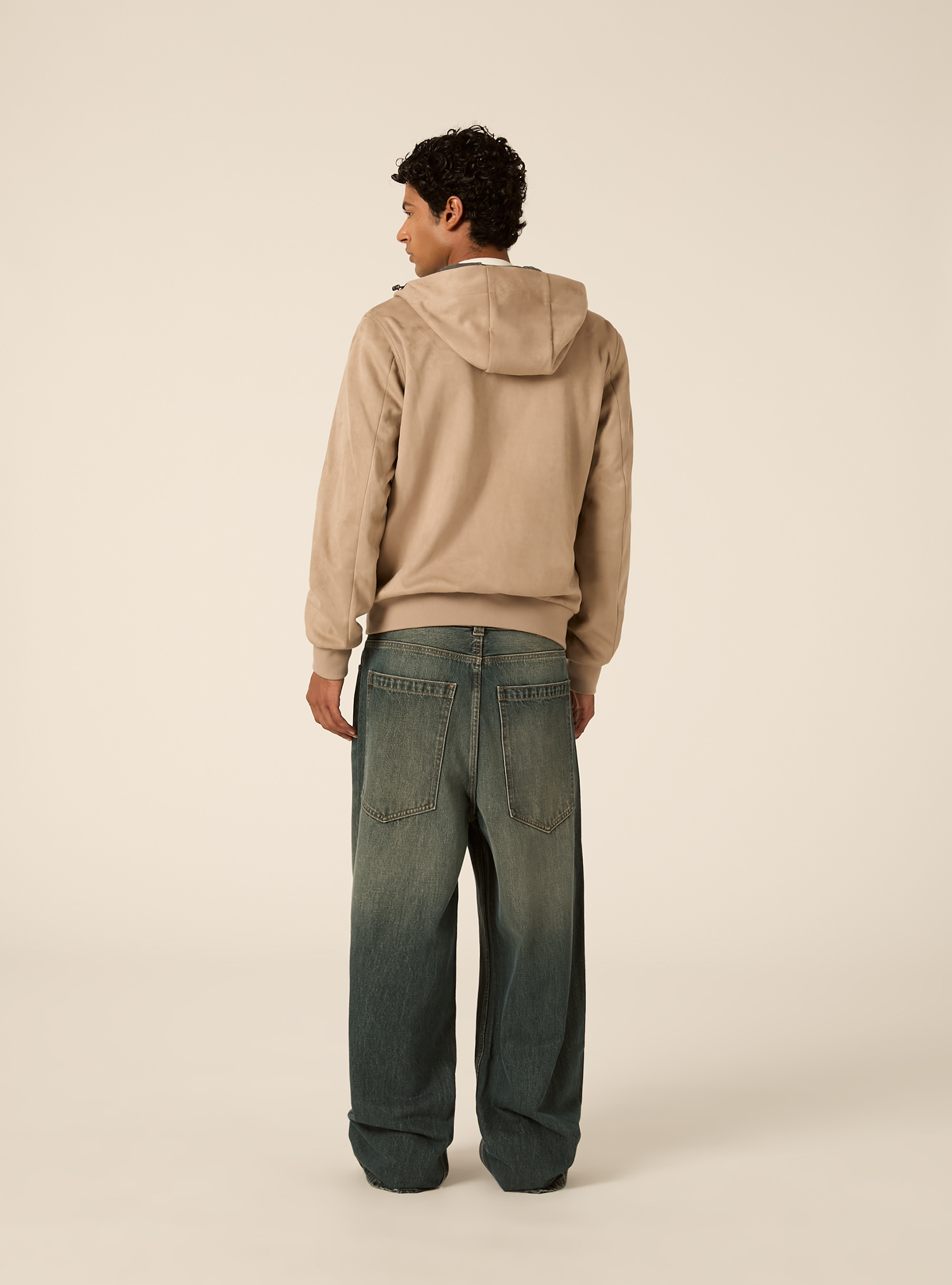 Suede-effect hooded bomber jacket with sealed zips, SA2 SAND MEDIUM