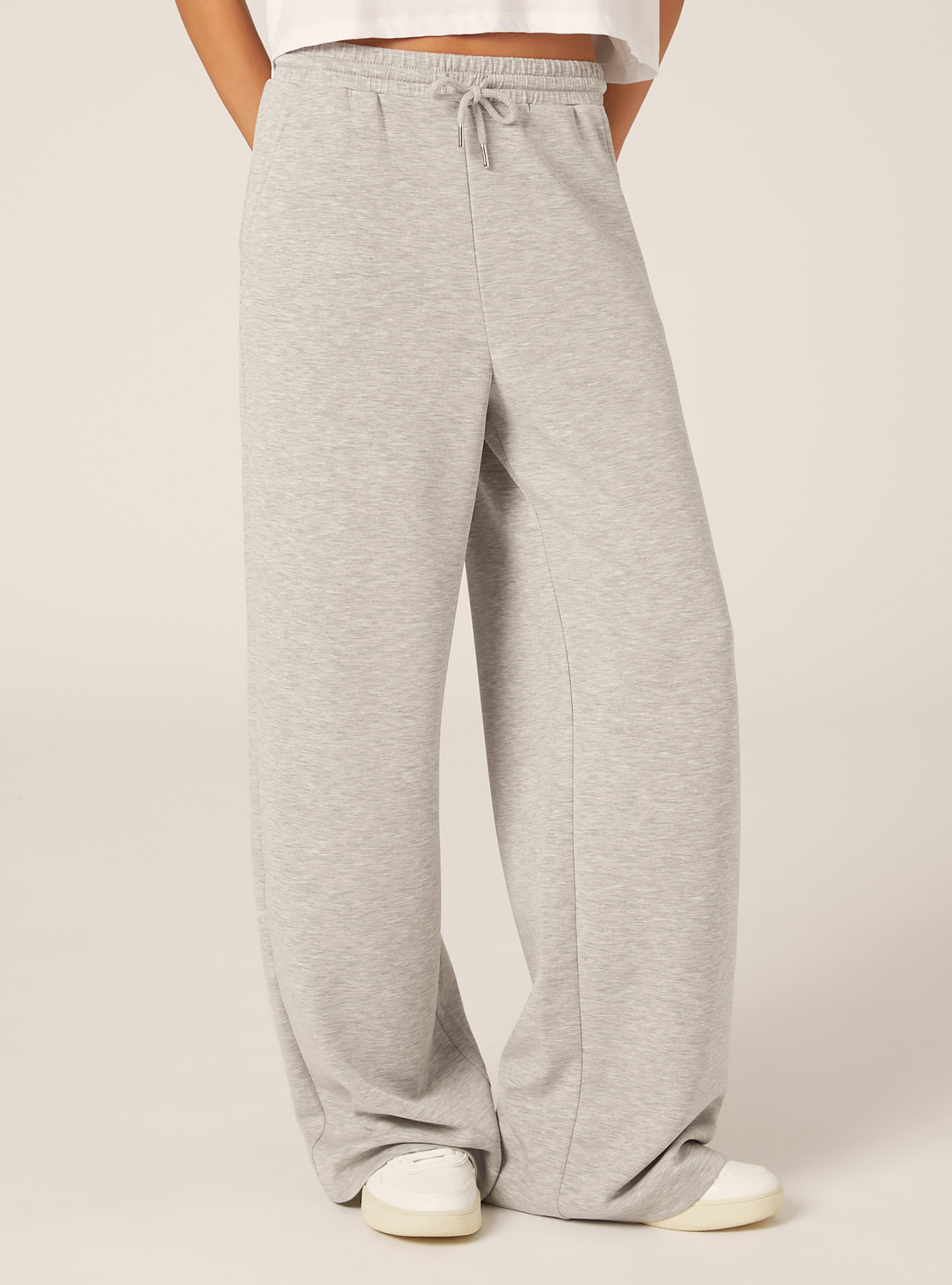 Pantalon jogging large &agrave; toucher doux, MGY3 GREY MEL LIGHT