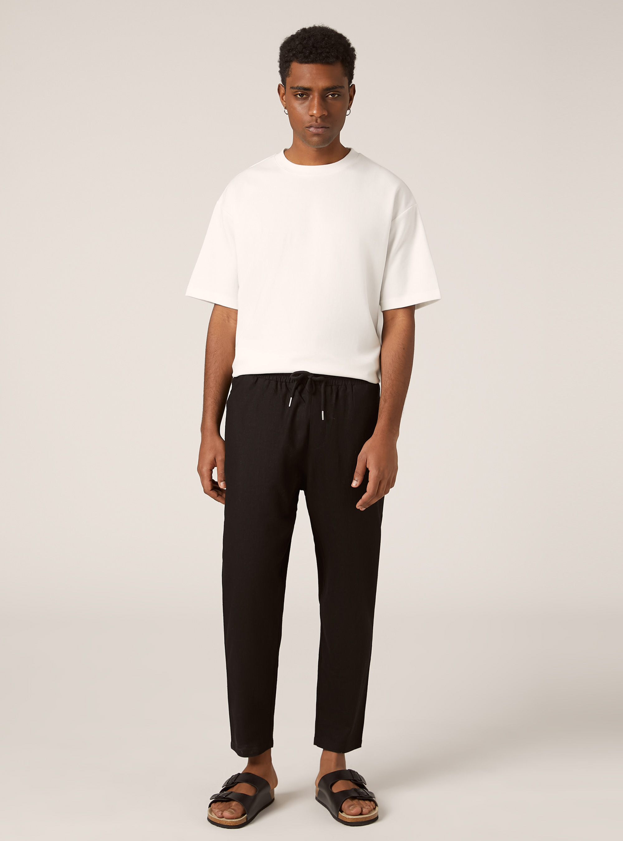 Linen blend jogger trousers, BK1 BLACK