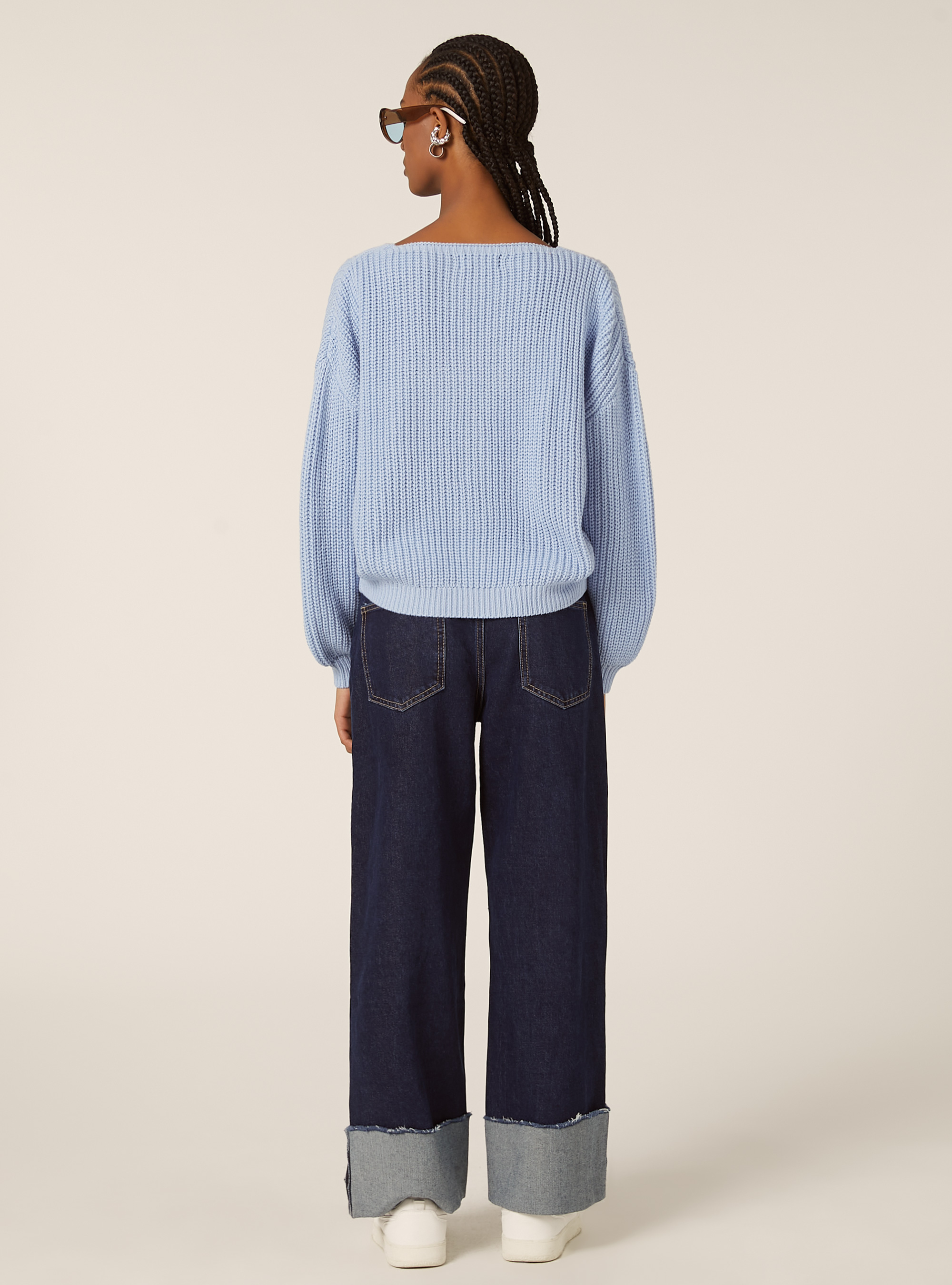 Cardigan en maille &agrave; encolure en V, MAZ2 AZURE MEL MEDIUM
