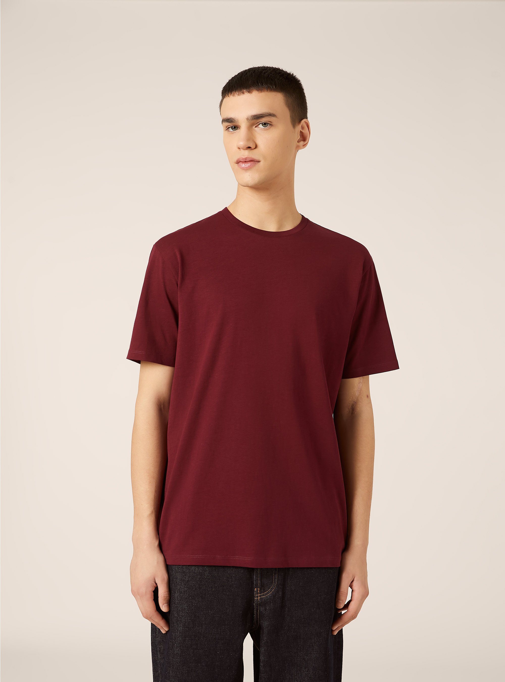 T-shirt basique en coton, BO1 BORDEAUX DARK