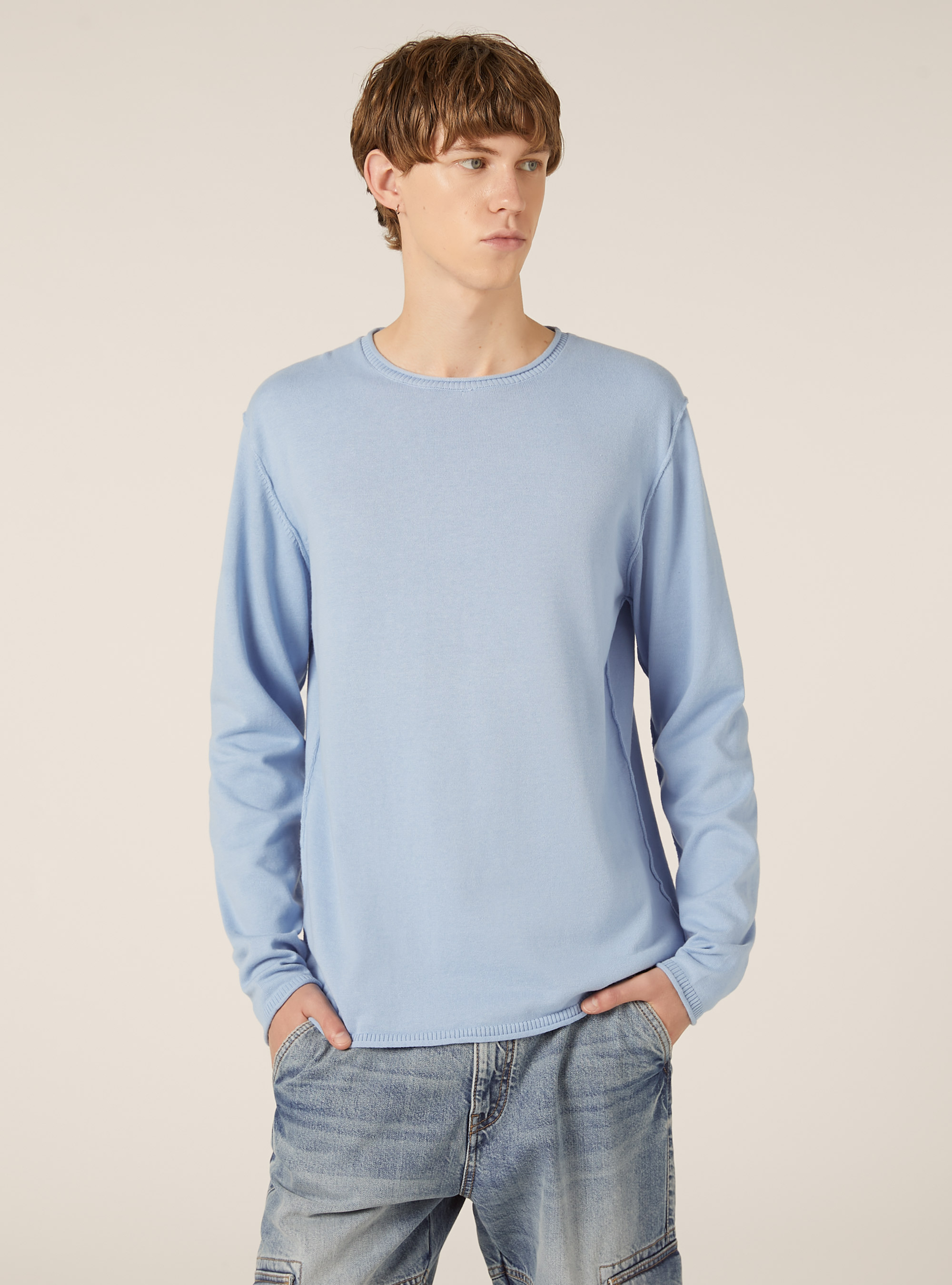 Raw cut pullover with roll neck, AZ2 AZURE MEDIUM