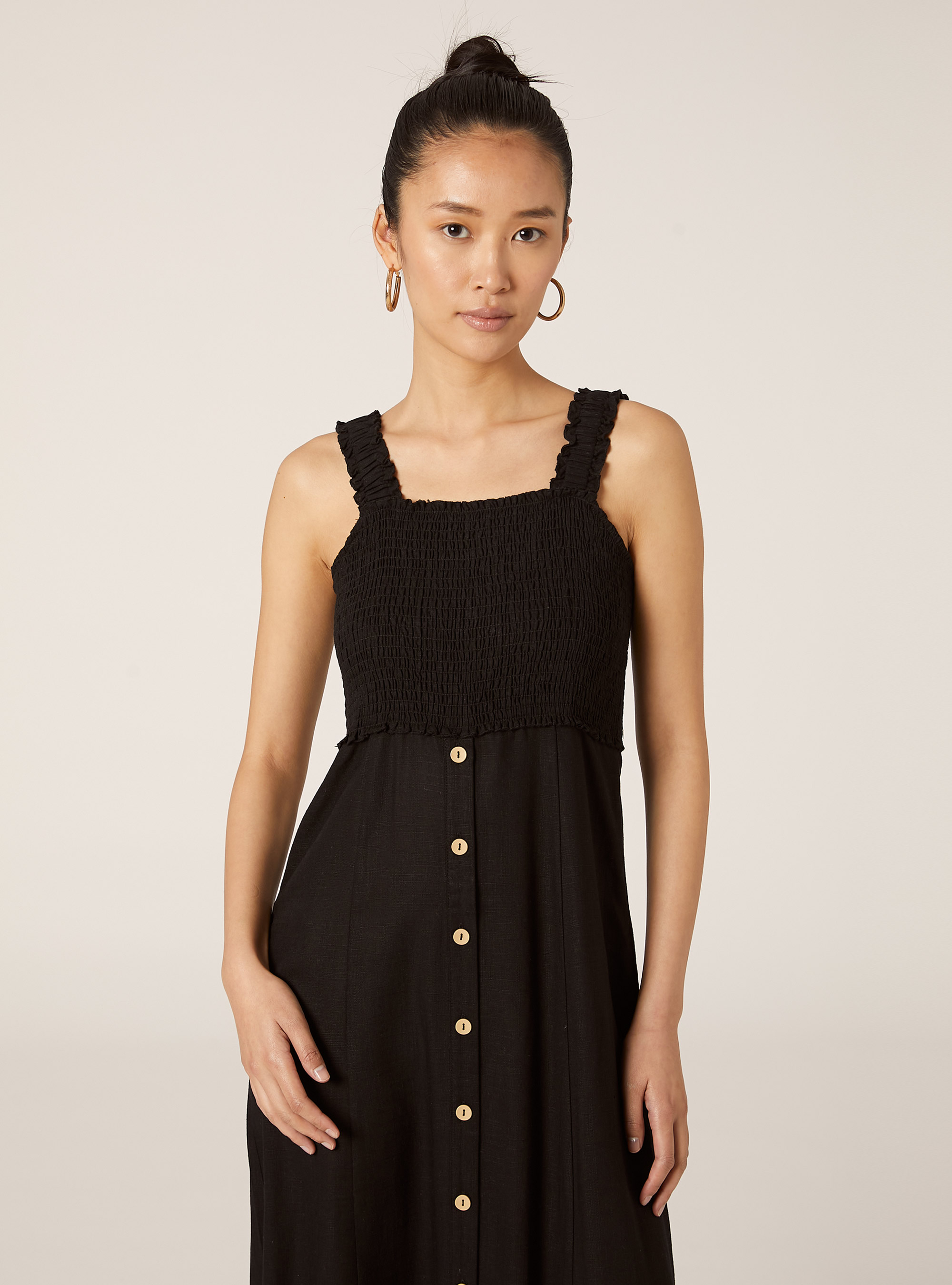 Linen blend midi dress, BK1 BLACK
