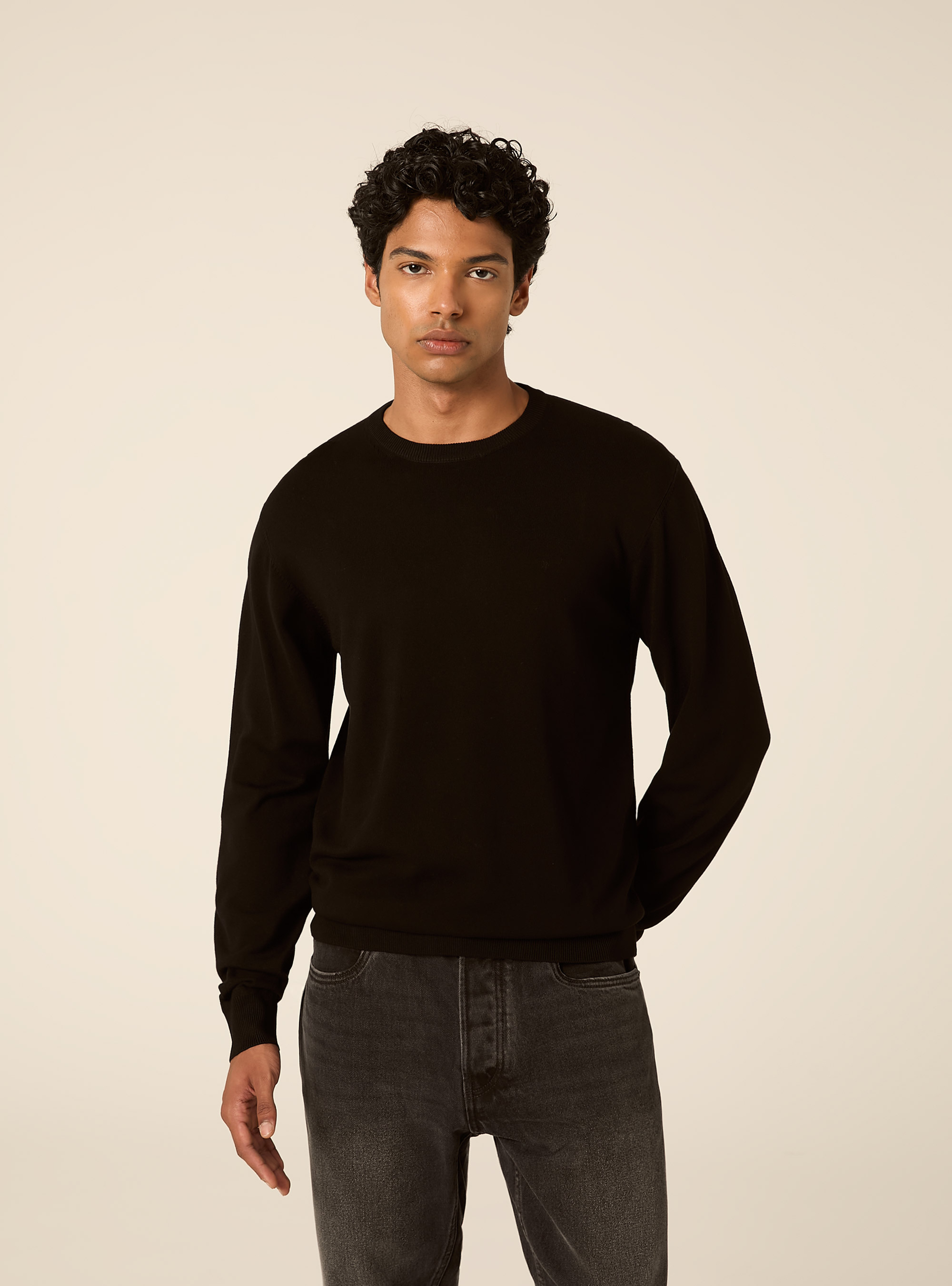 Jersey de cuello redondo en viscosa Lenzing Ecovero, BK1 BLACK