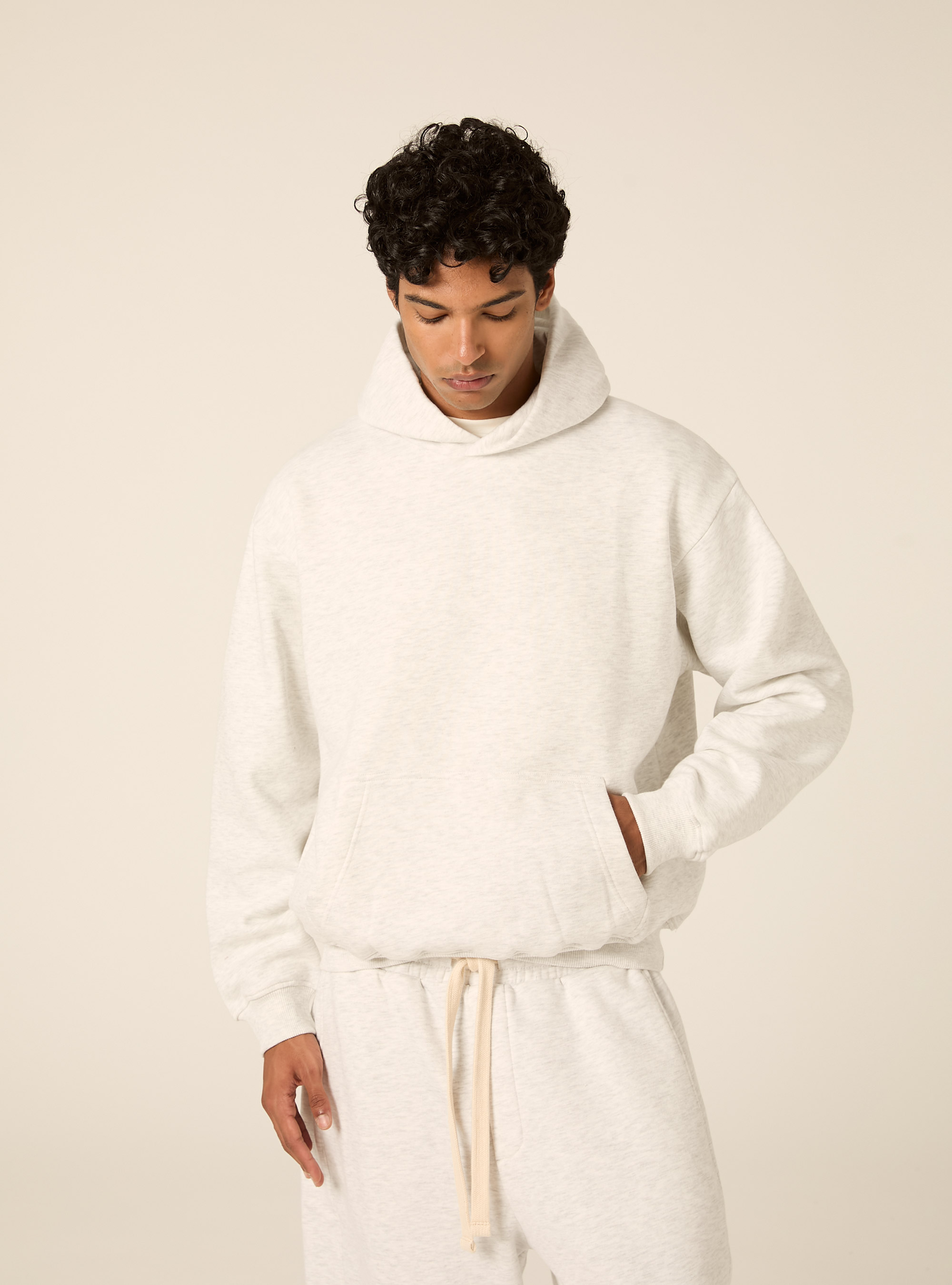 Boxy fit kapuzenpullover, MGY3 GREY MEL LIGHT