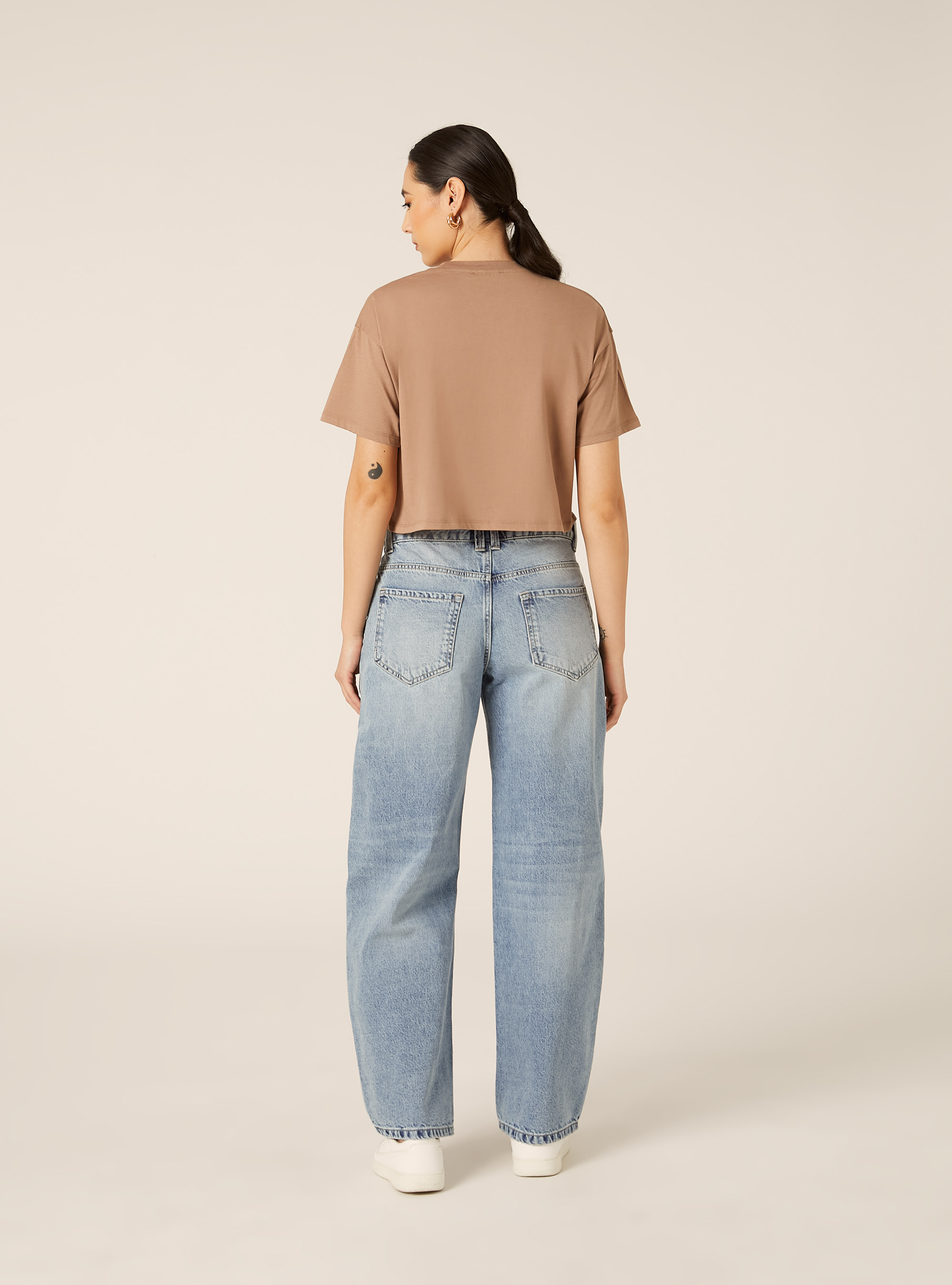 Basic Crew Neck Cropped T-Shirt, BR3 BROWN LIGHT