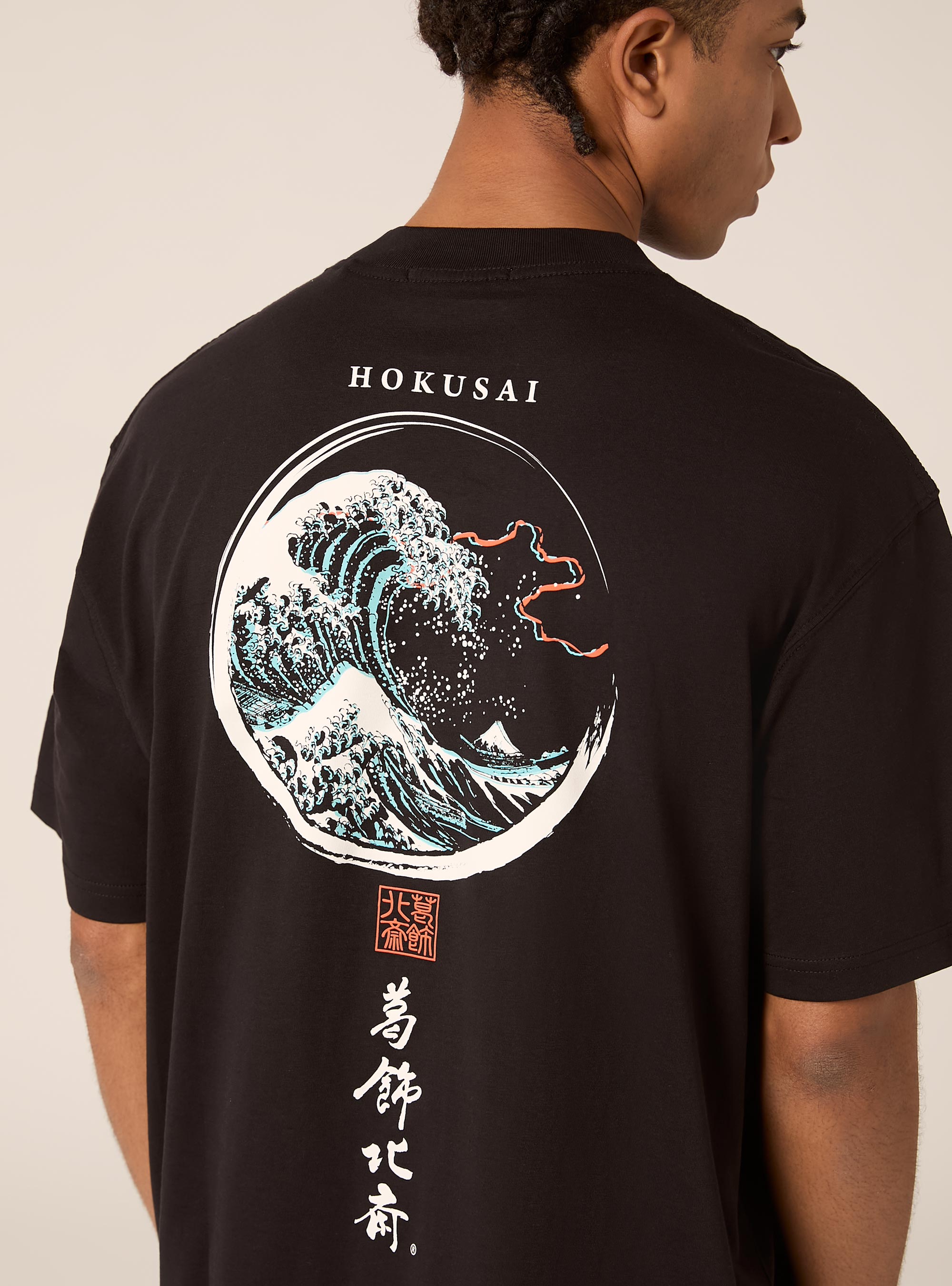 Camiseta de corte cuadrado Katsushika Hokusai / Alcott, BK1 BLACK