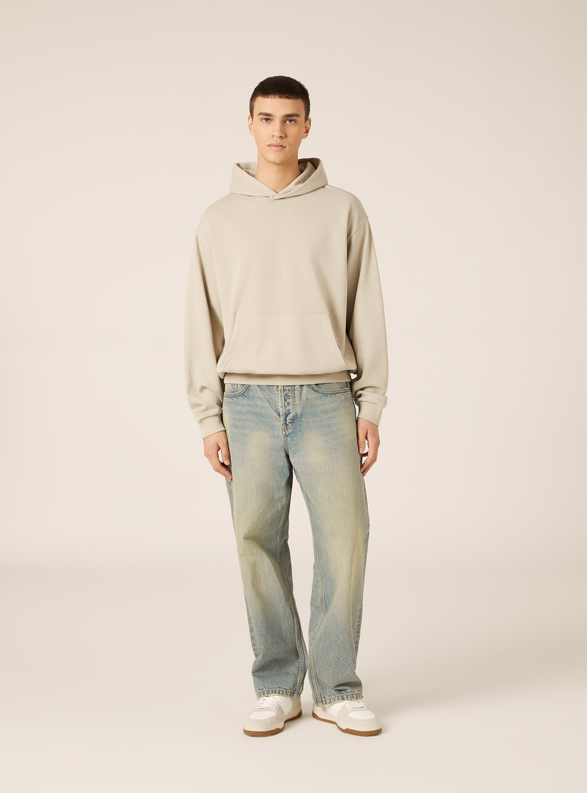 Sweat-shirt ample &agrave; capuche, BG1 BEIGE DARK