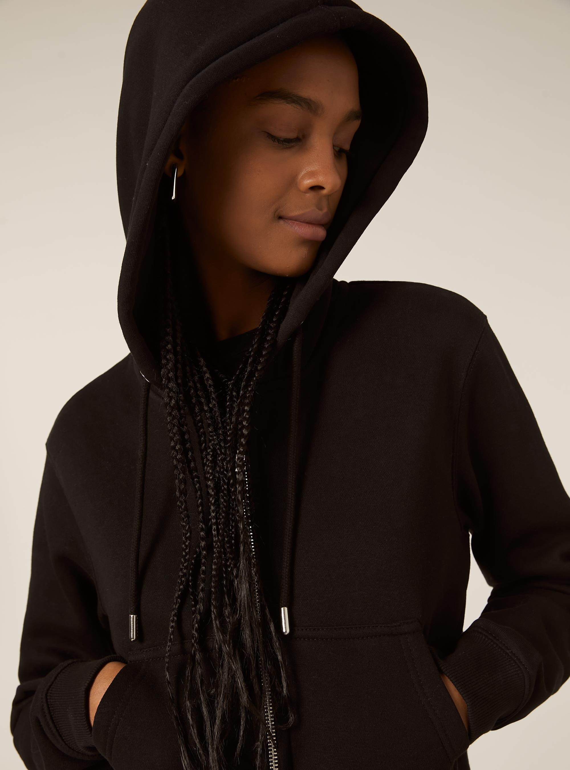 Sweat &agrave; capuche zipp&eacute; court, BK1 BLACK