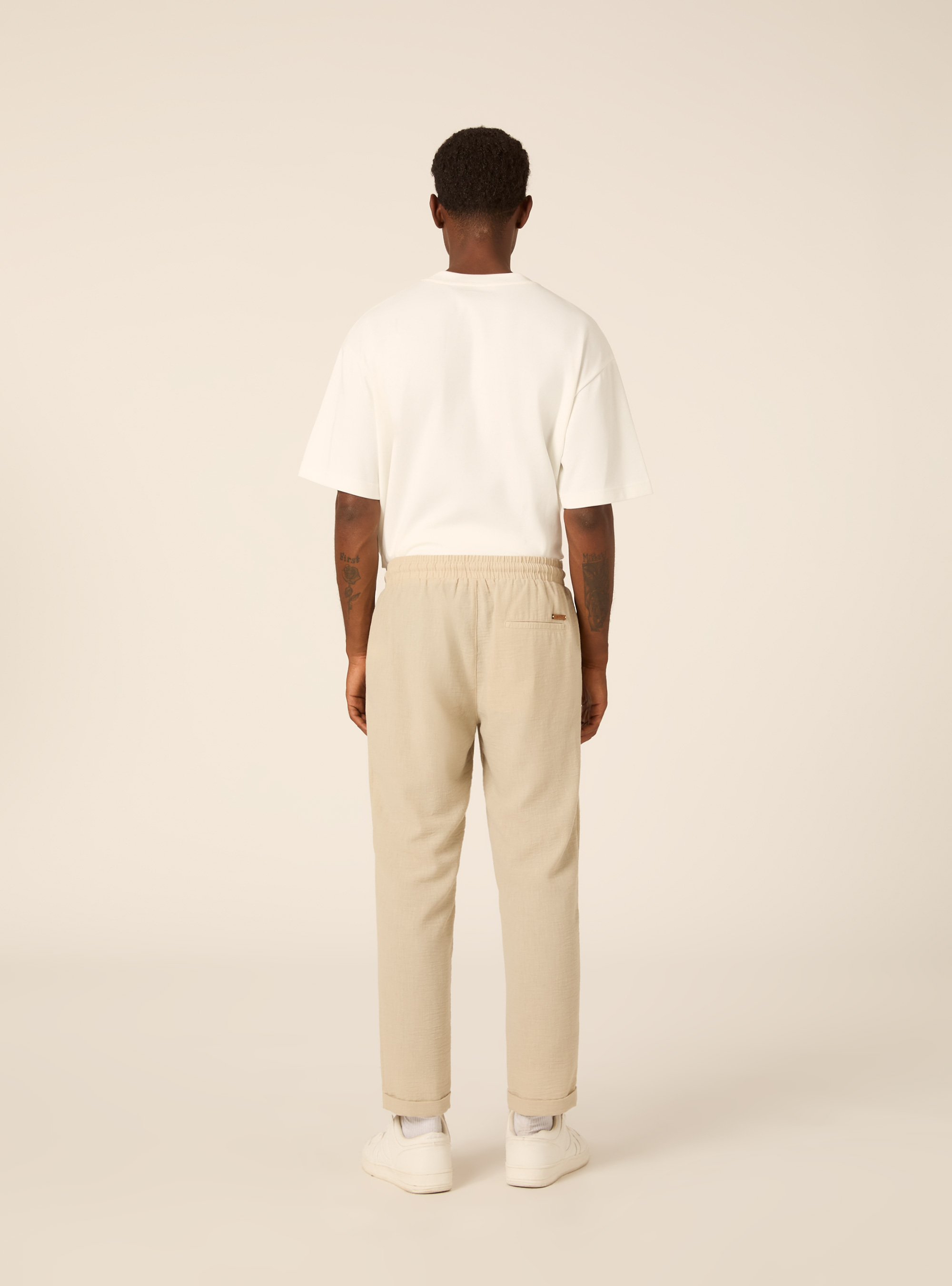 Comfort Fit Pleated Trousers with Drawstring, BG3 BEIGE LIGHT