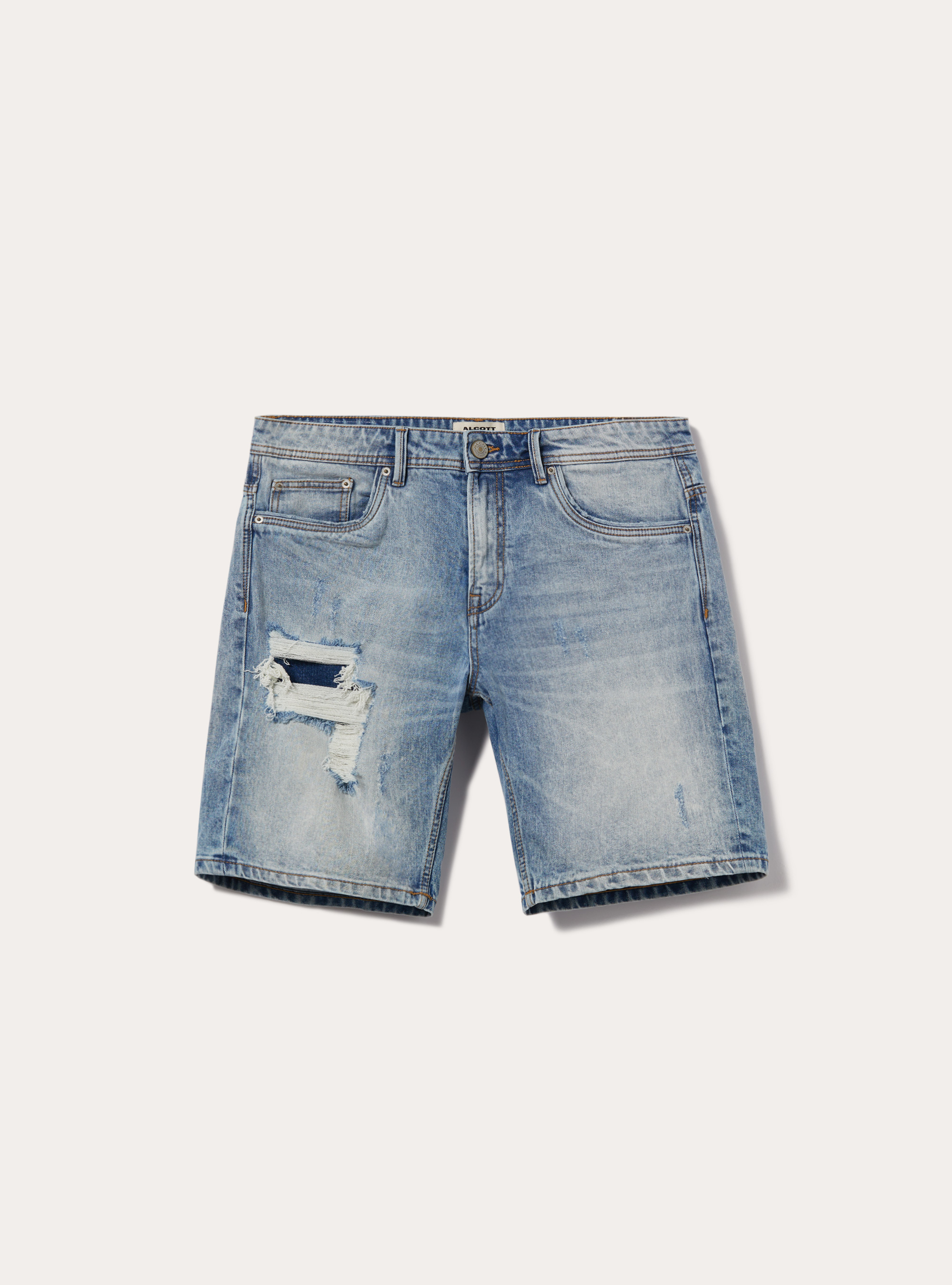 Slim Fit Stretch Denim Bermudas mit Rissen, D005 LIGHT BLUE