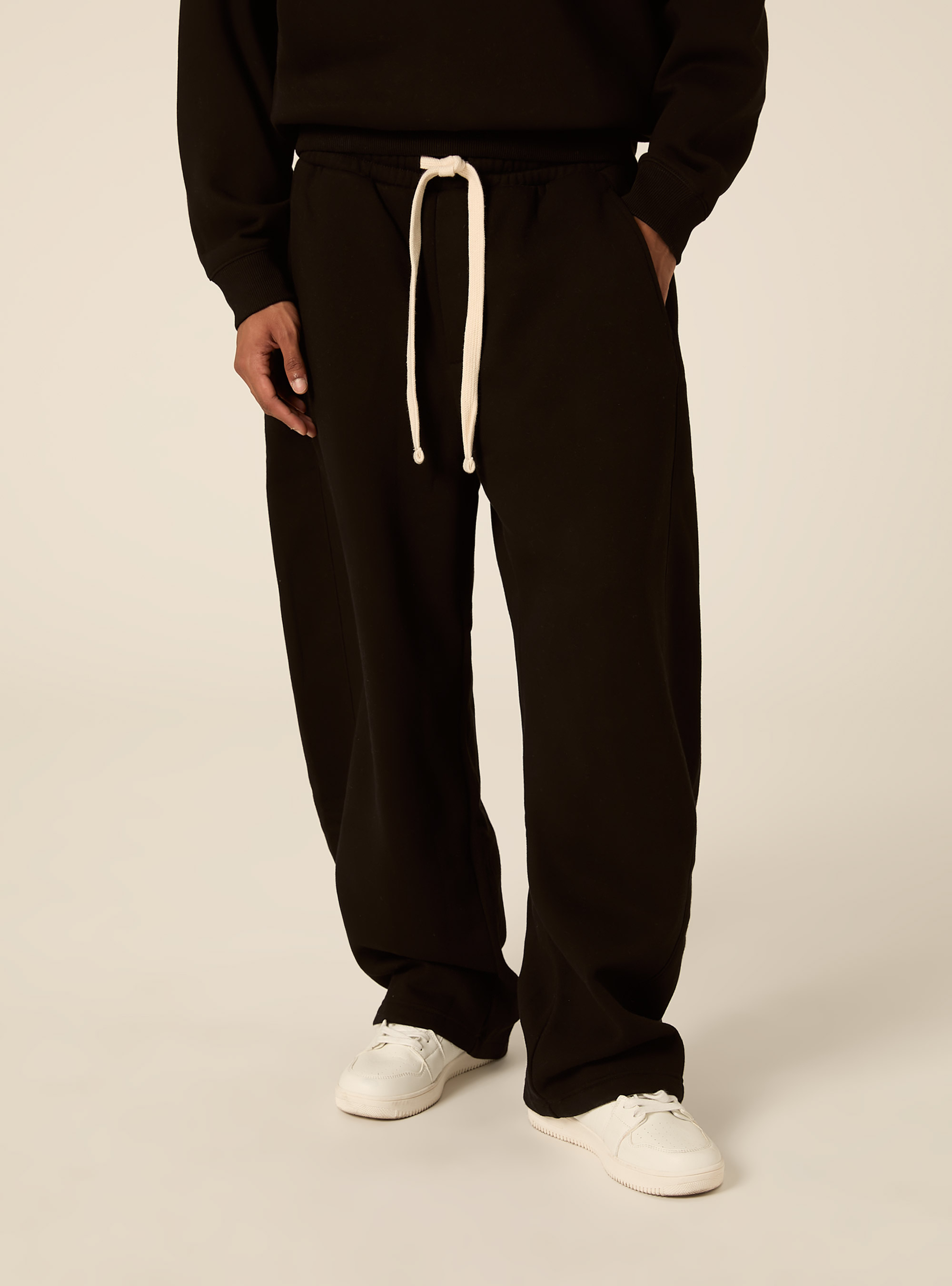 Barrel fit fleece trousers, BK1 BLACK