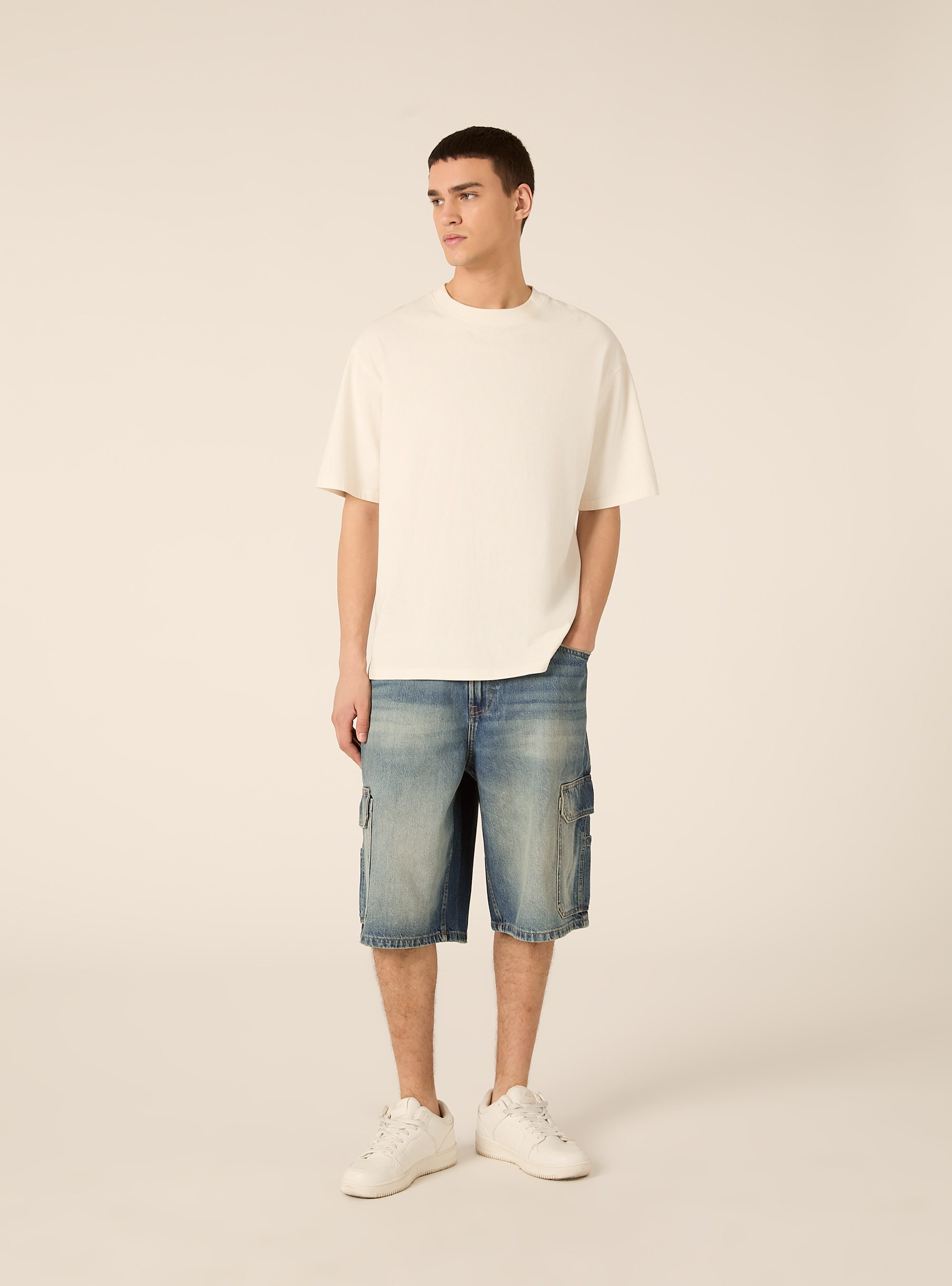 Bermudas cargo de denim, D006 AZURE