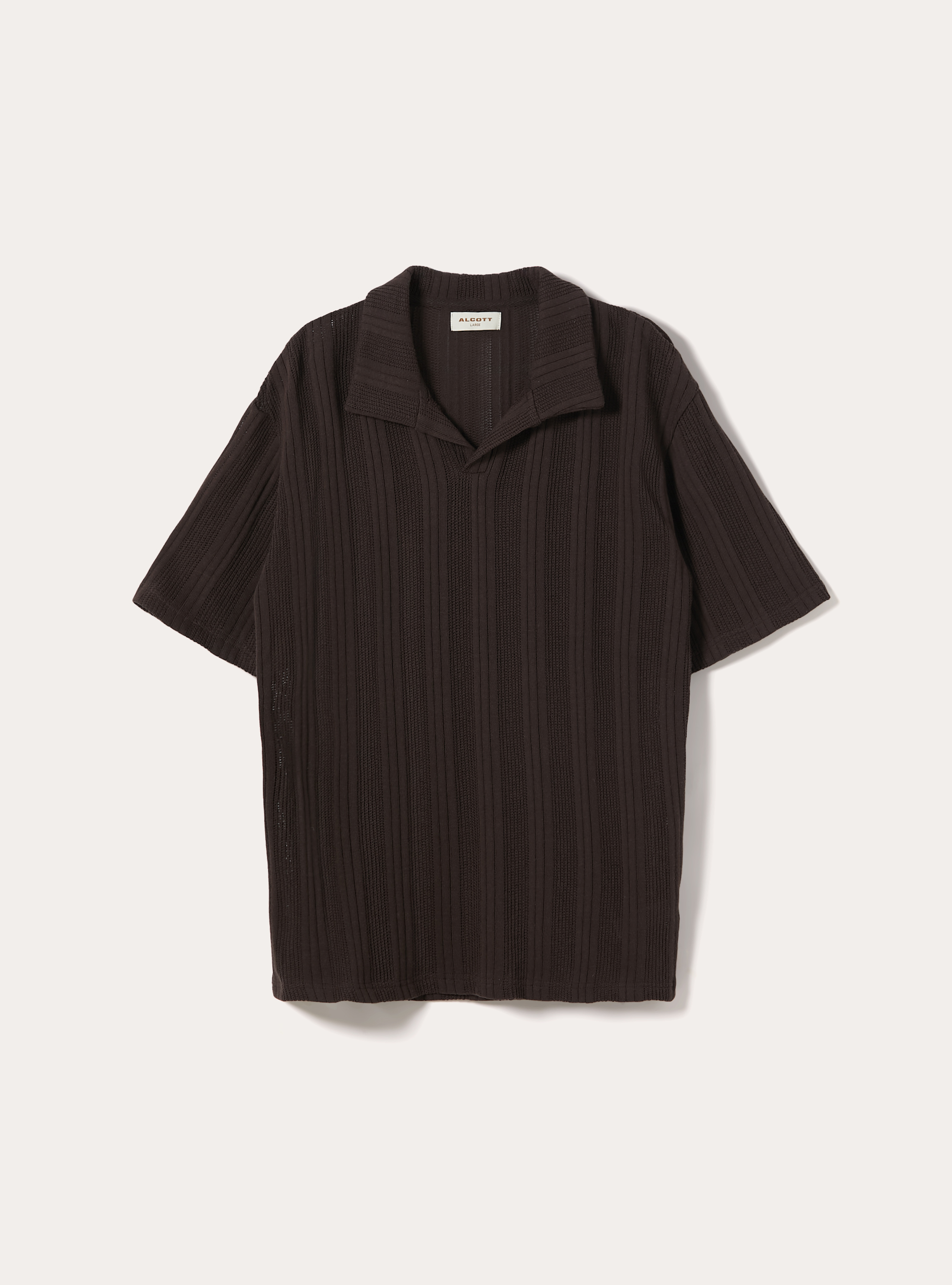Open-knit polo shirt, BR1 BROWN DARK