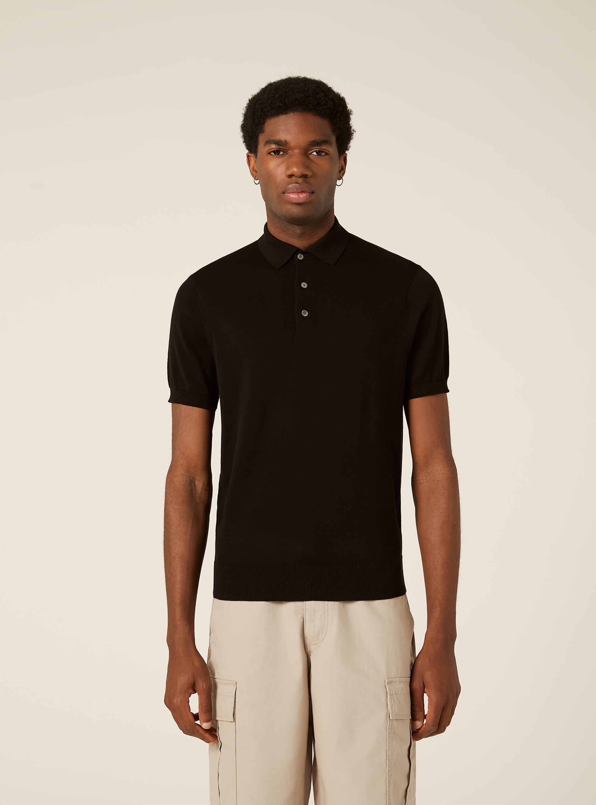 Polo en maille de coton extra-fin, BK1 BLACK