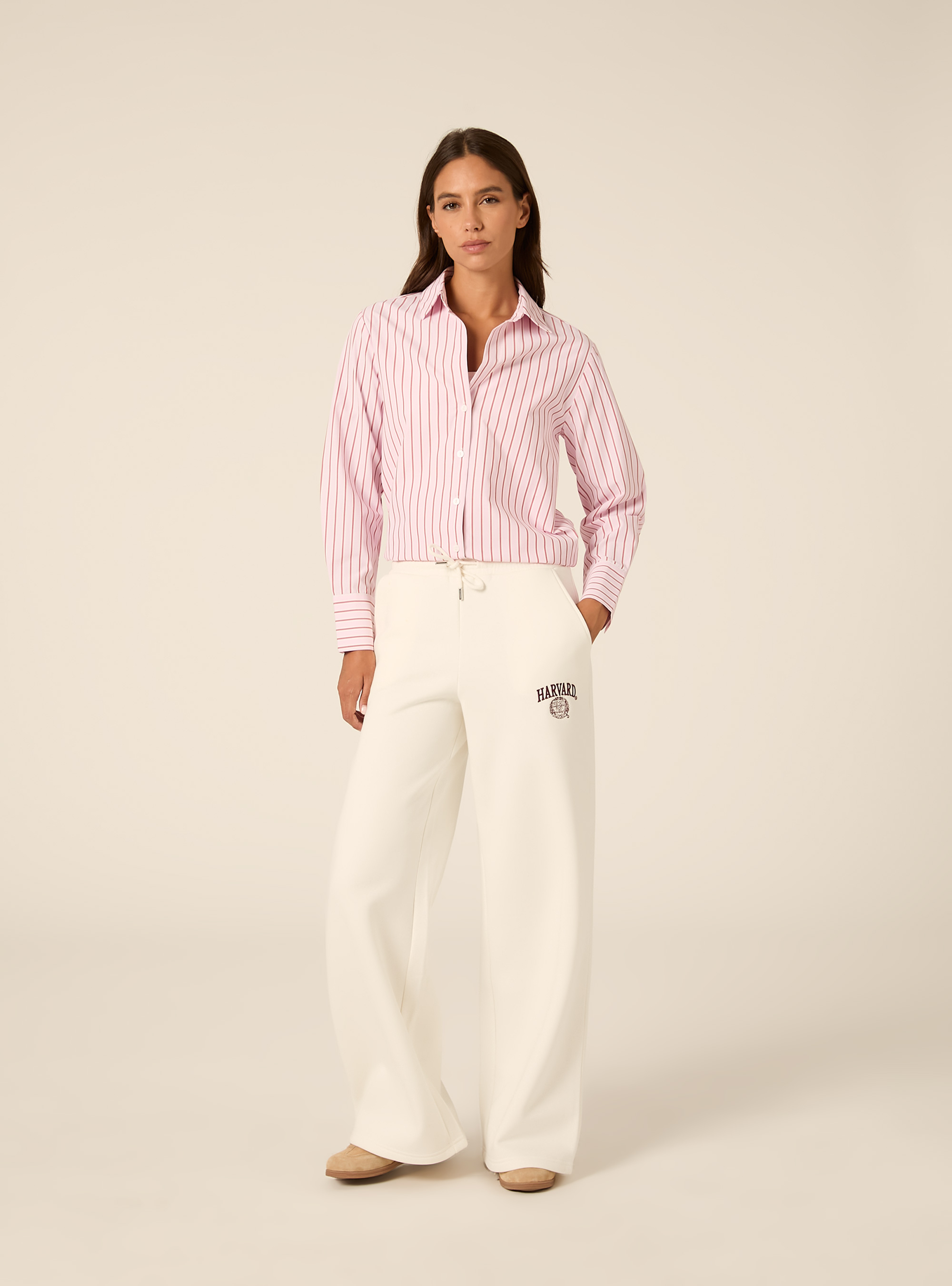 Pantaloni wide leg licenza harvard, WH2 WHITE