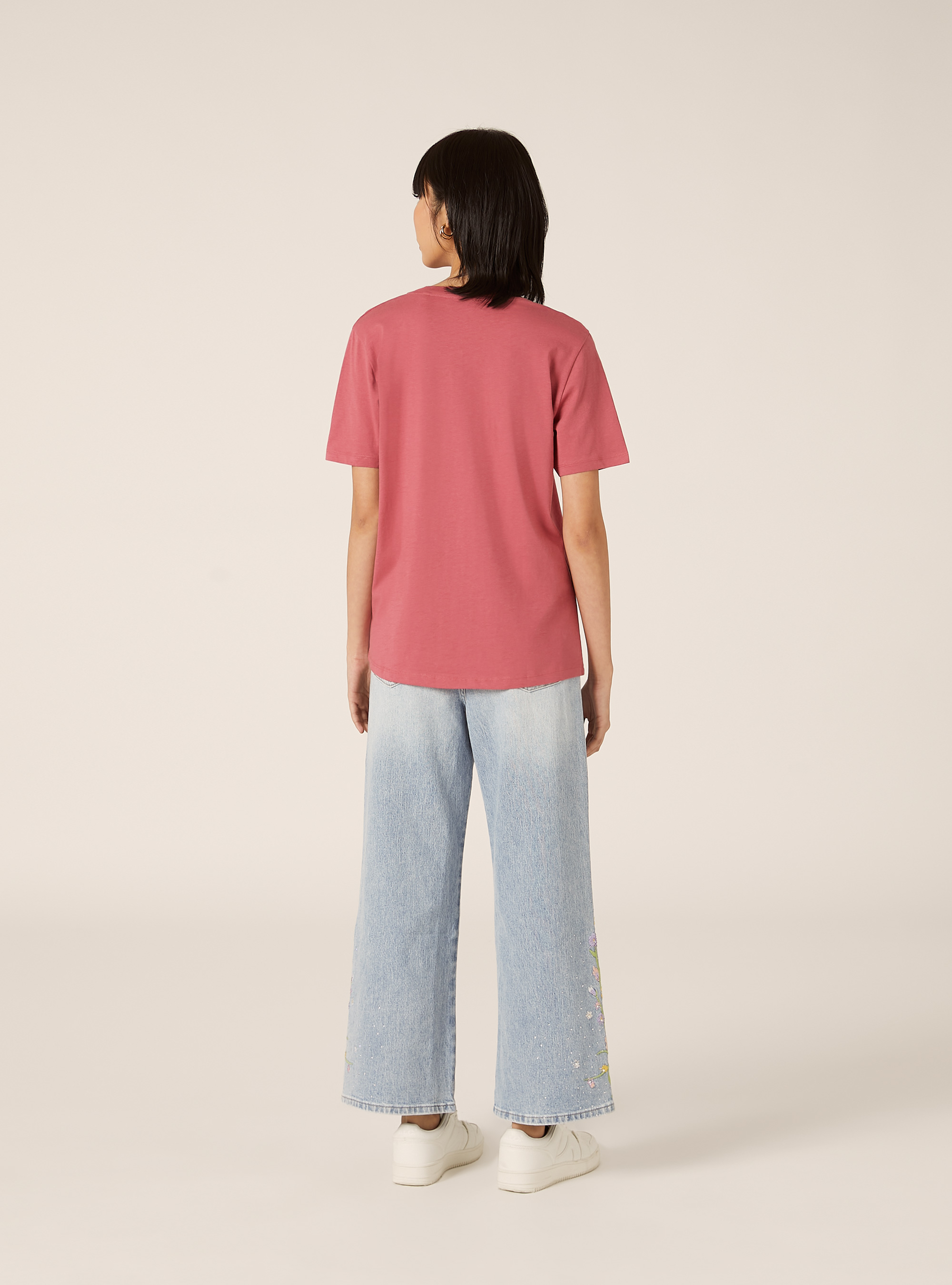 Camiseta de cuello redondo de algod&oacute;n, PK1 PINK DARK
