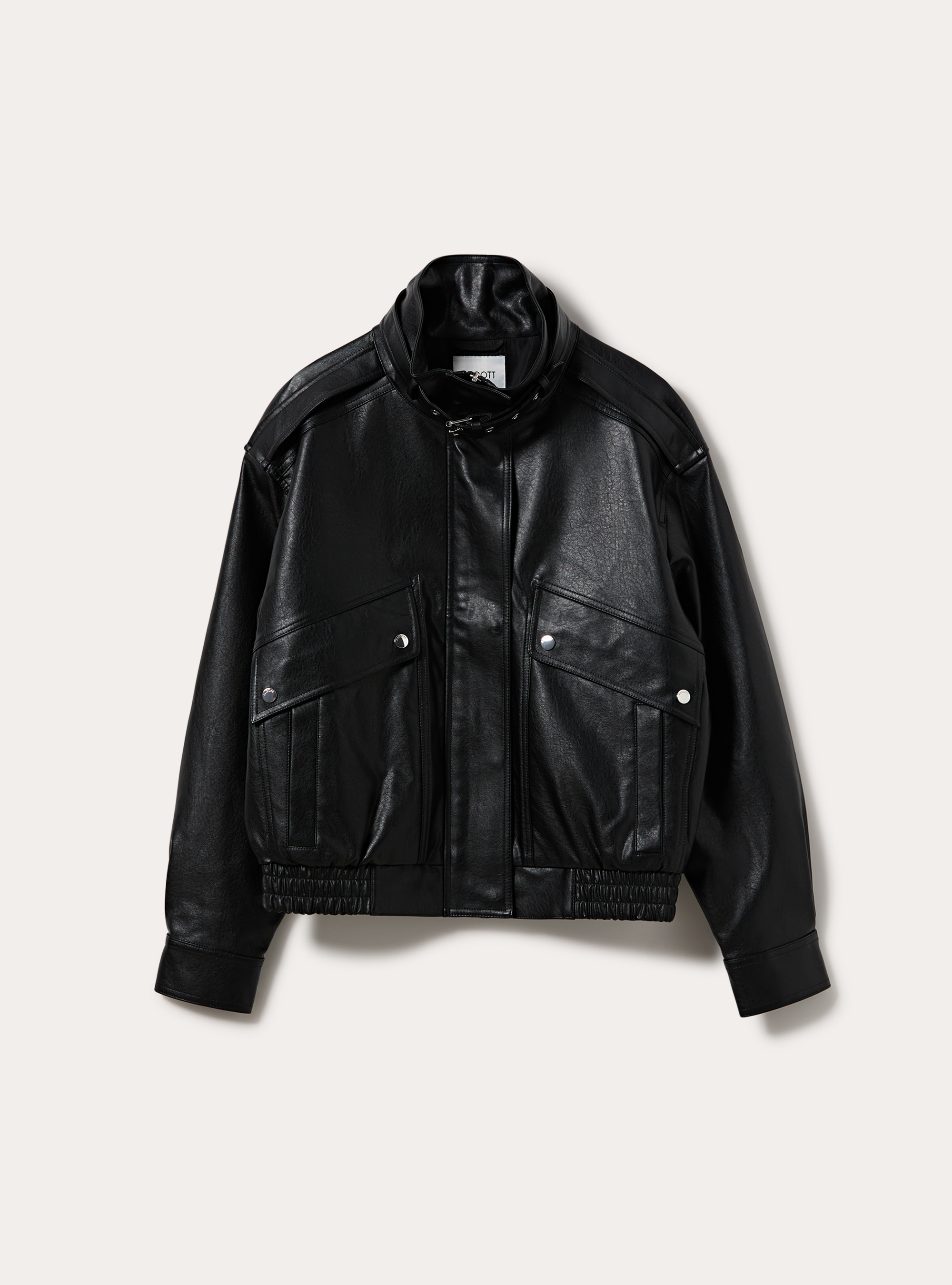 Faux leather bomber jacket with high neck and buckle, BK1 BLACK