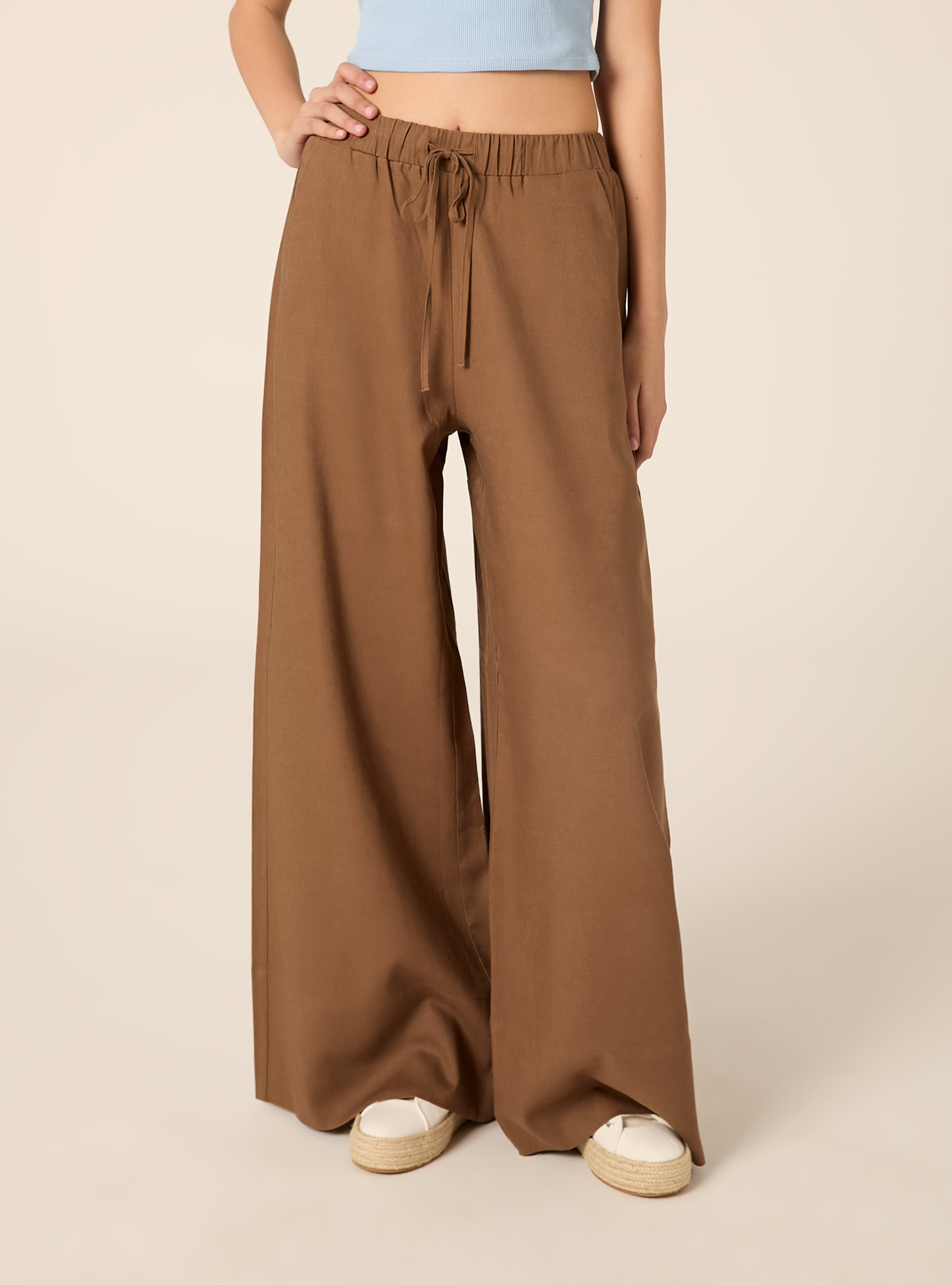 Pantalon palazzo en lin, BR2 BROWN MEDIUM