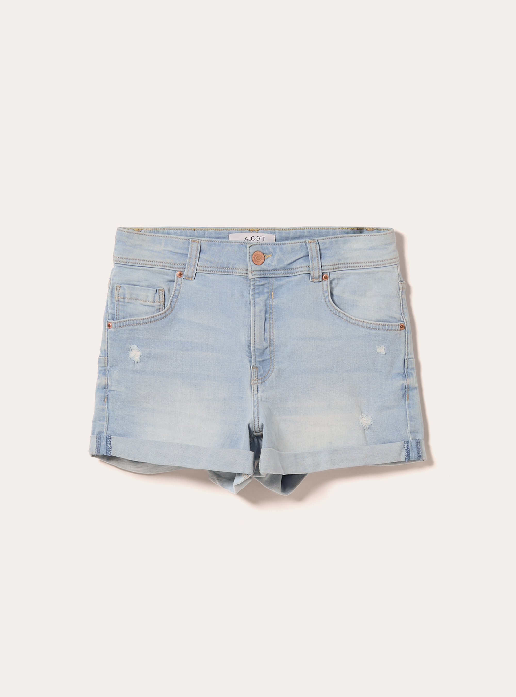 Pantal&oacute;n corto mom slim fit de denim el&aacute;stico, D006 AZURE