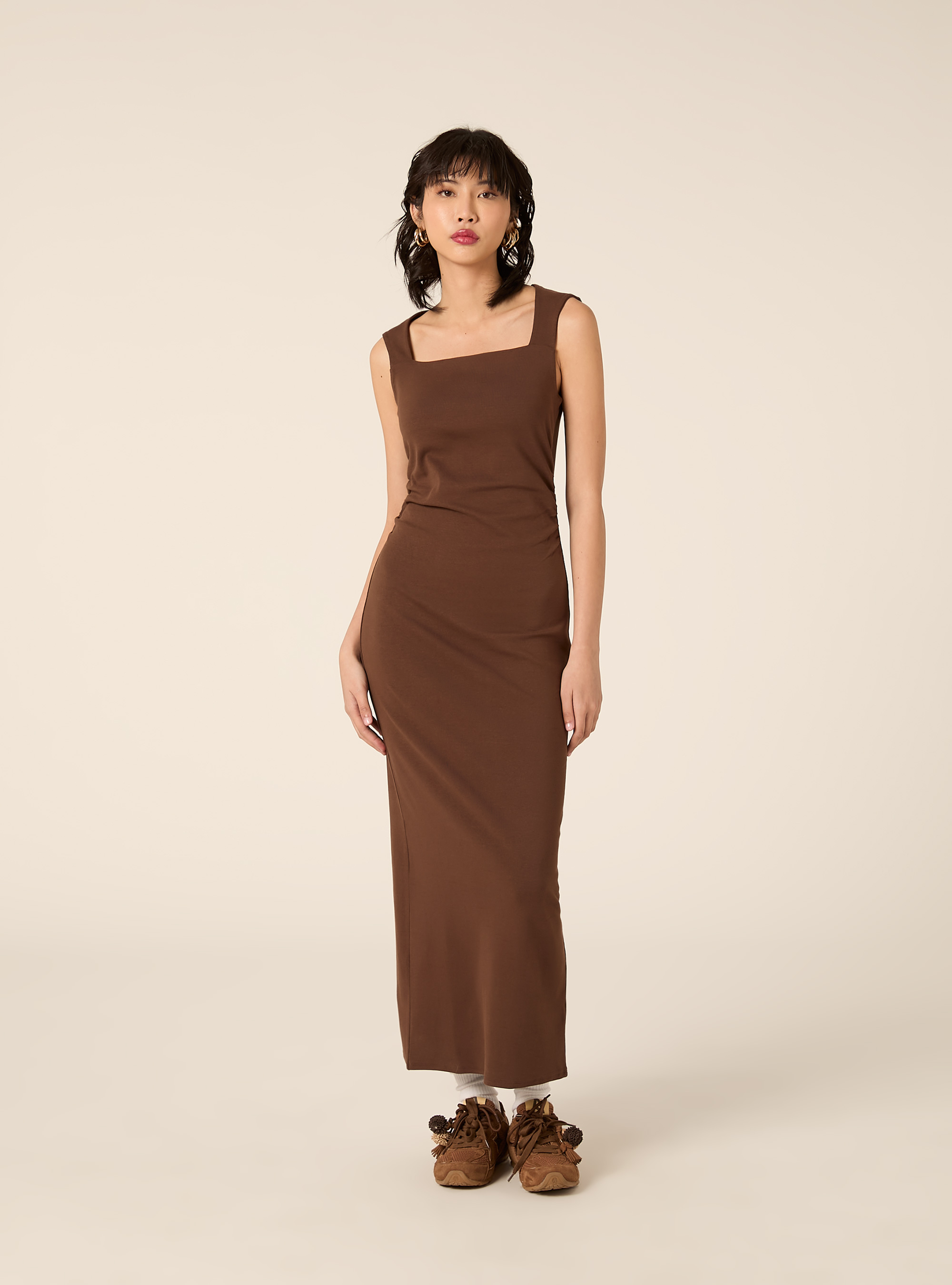 Kleid mit eckigem Ausschnitt, BR2 BROWN MEDIUM